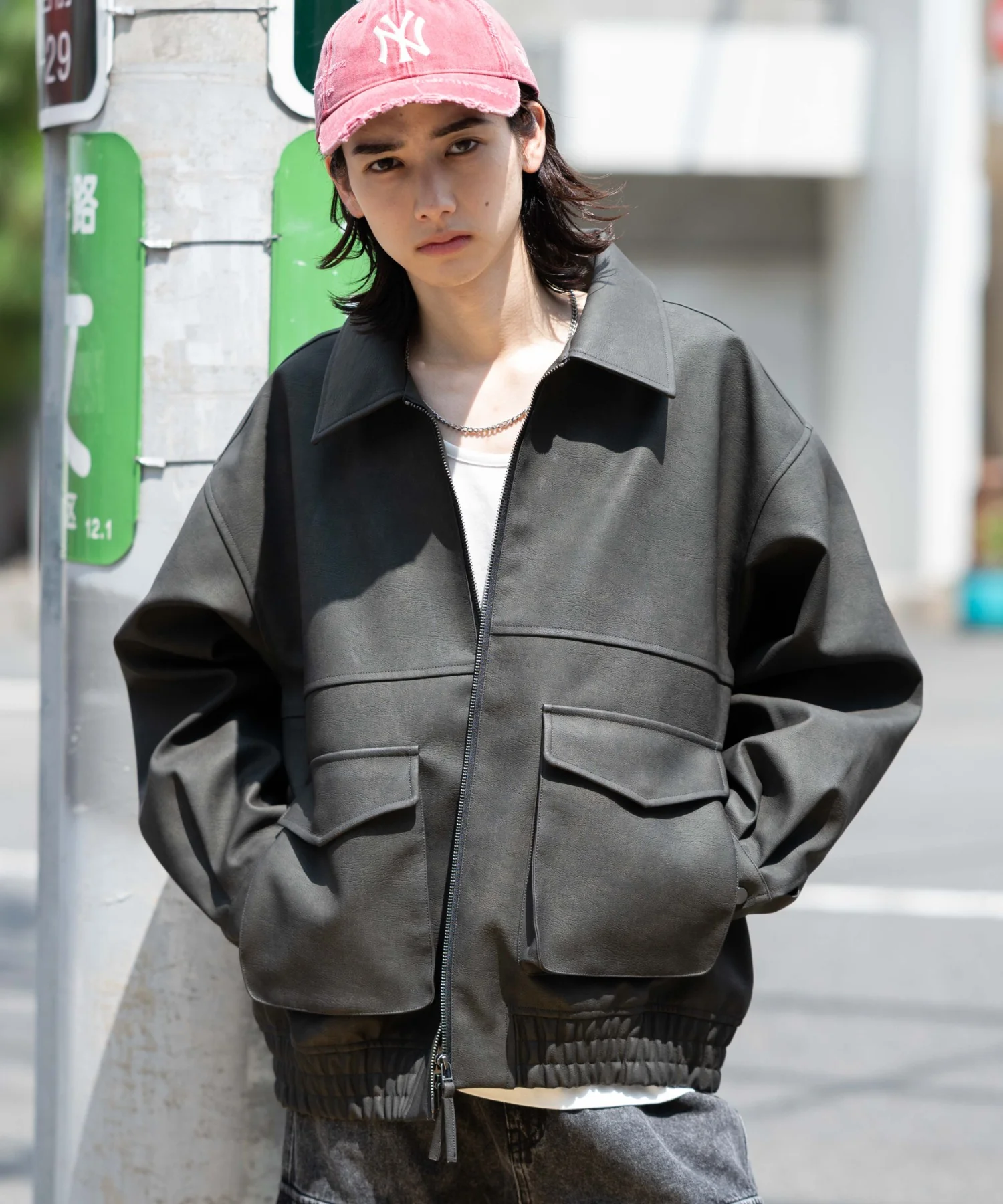 PUダブルZIPフライトブルゾン - Image 3
