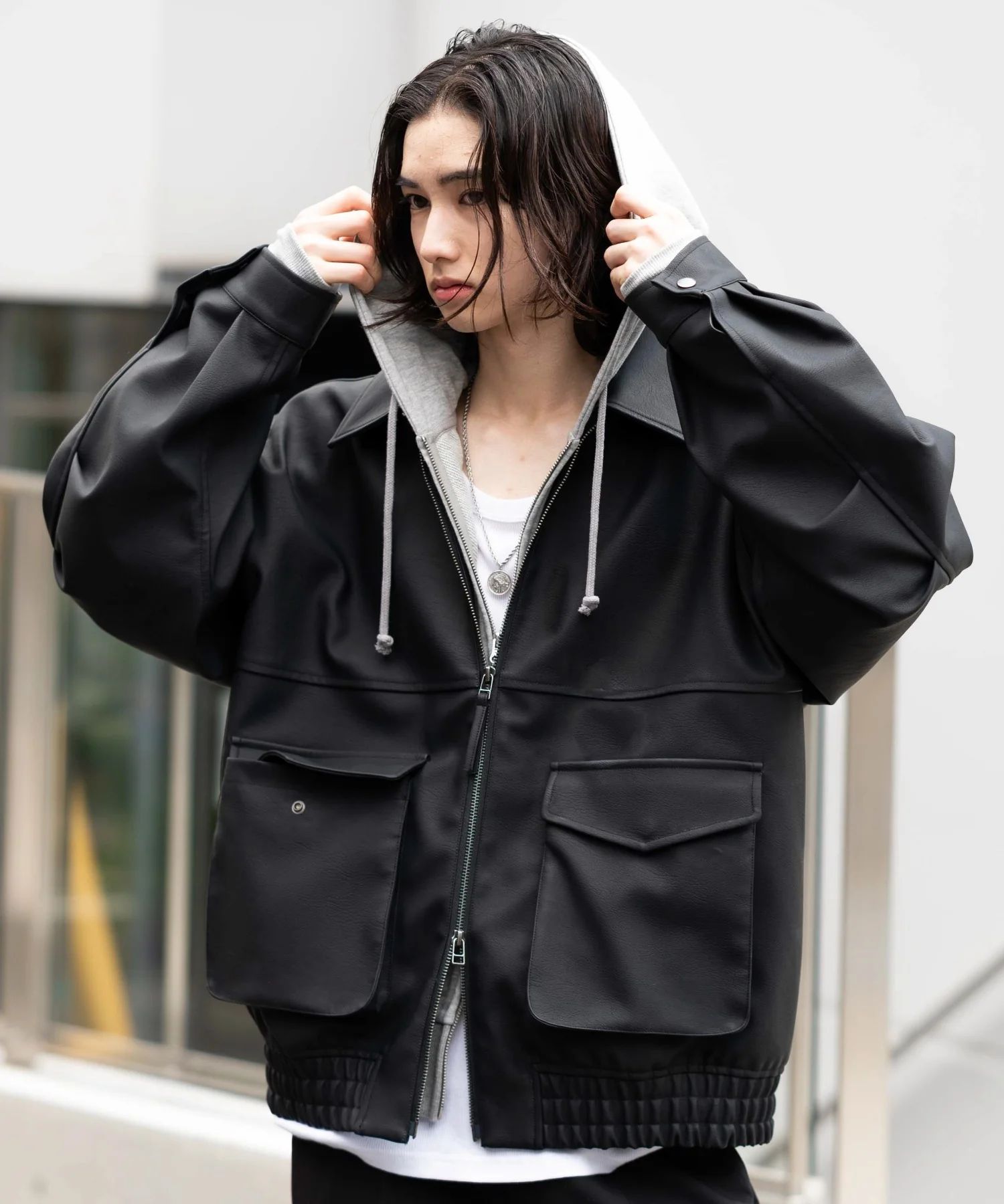 PUダブルZIPフライトブルゾン - Image 39