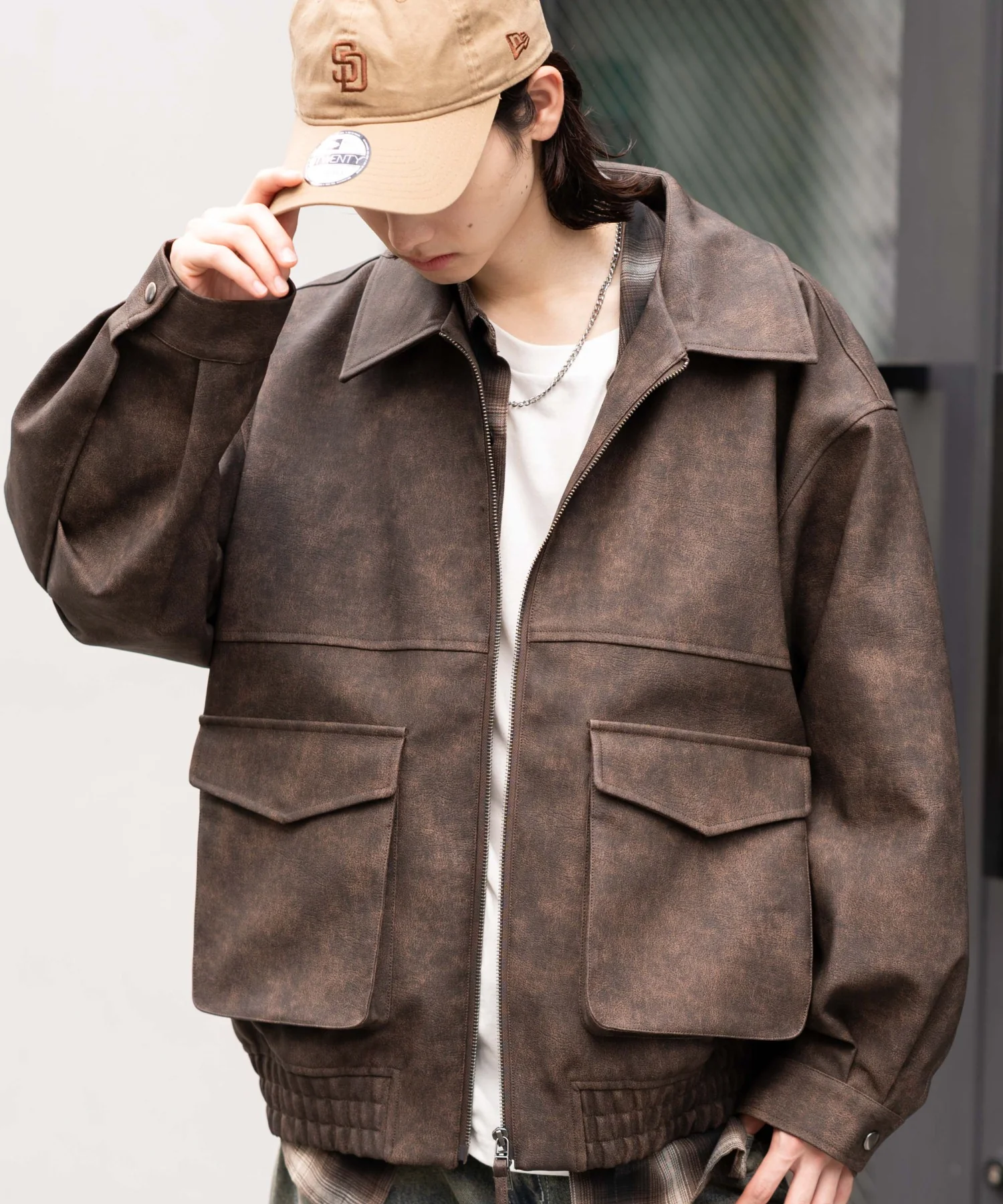 PUダブルZIPフライトブルゾン - Image 4