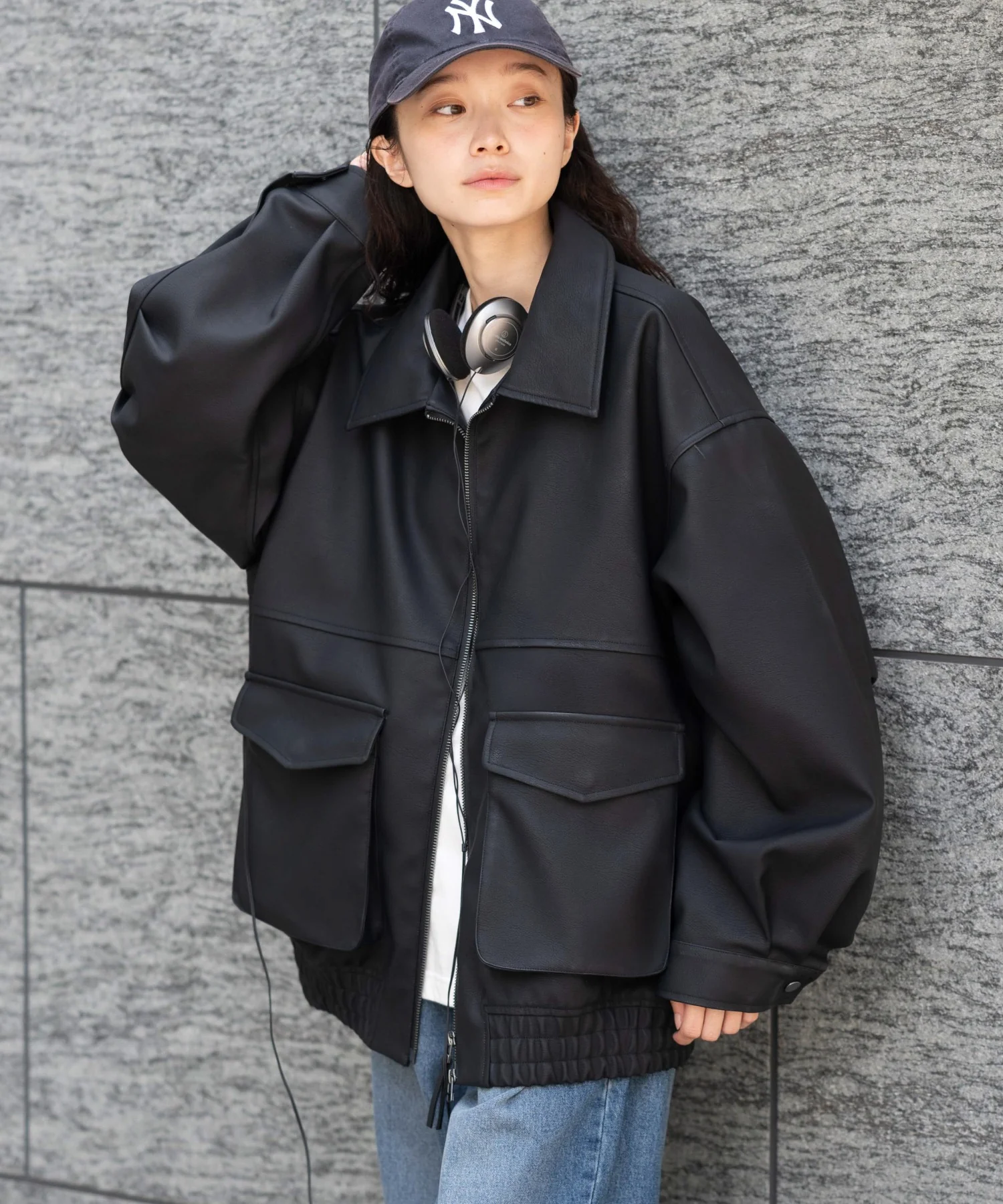 PUダブルZIPフライトブルゾン - Image 43