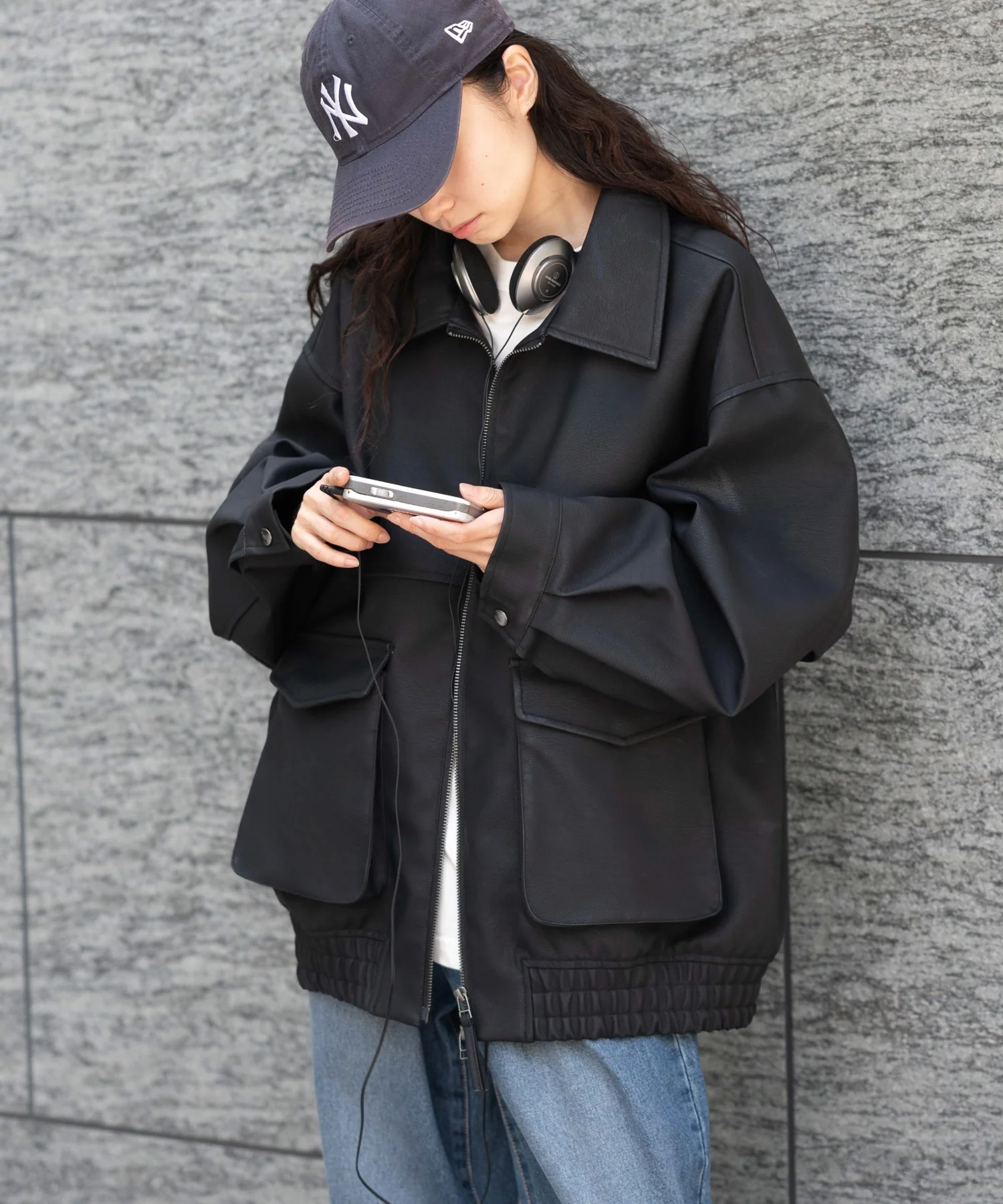 PUダブルZIPフライトブルゾン - Image 44