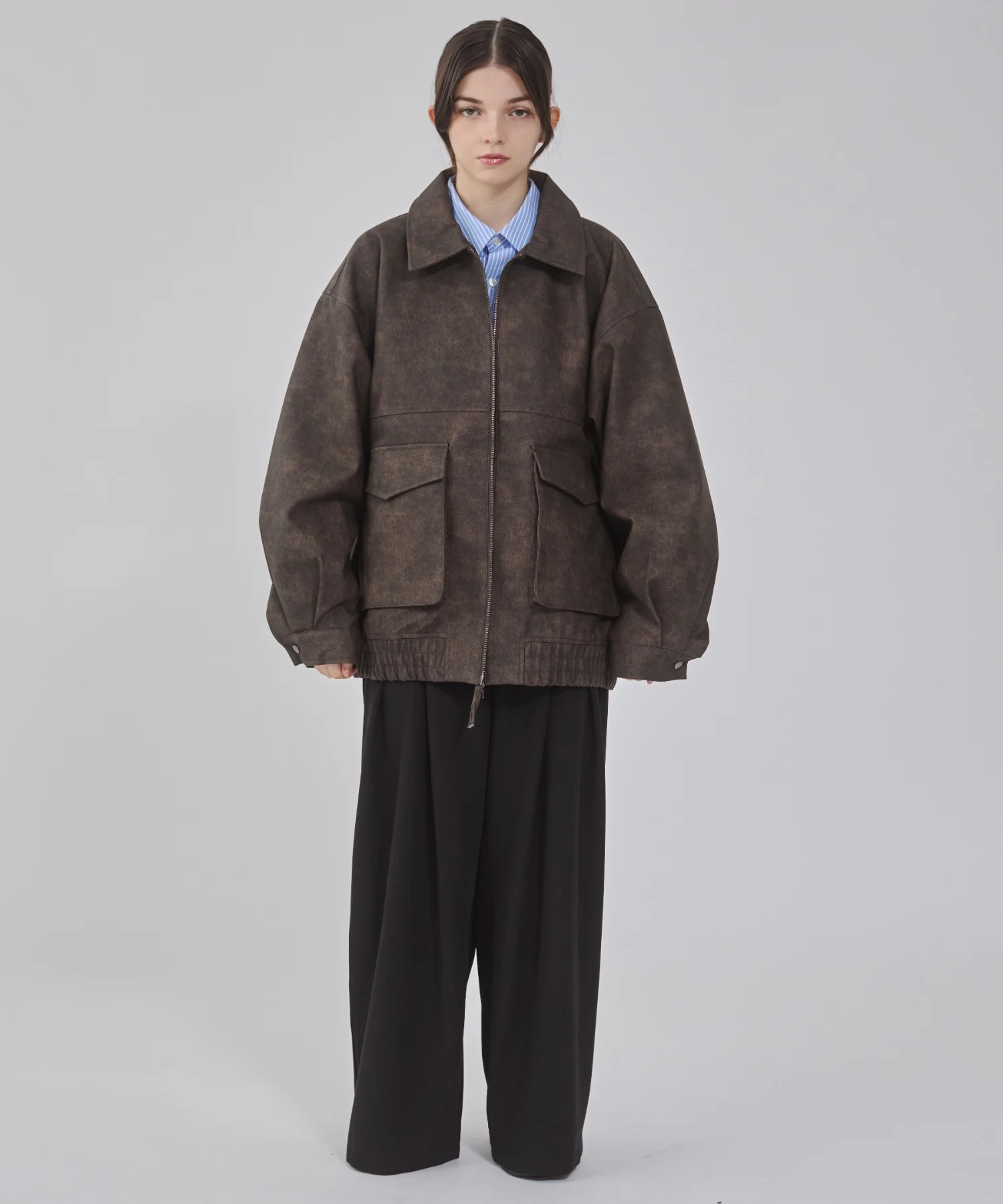 PUダブルZIPフライトブルゾン - Image 56