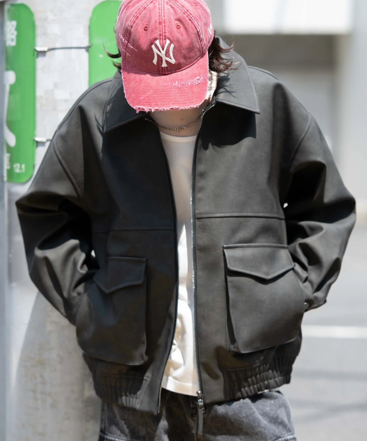 PUダブルZIPフライトブルゾン - Image 6
