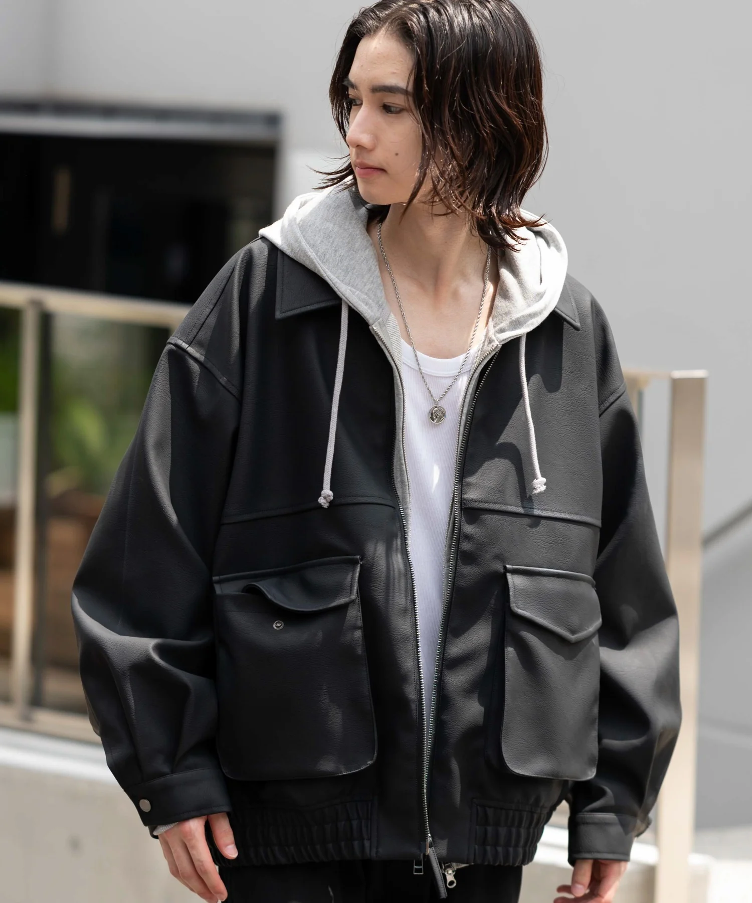 PUダブルZIPフライトブルゾン - Image 7