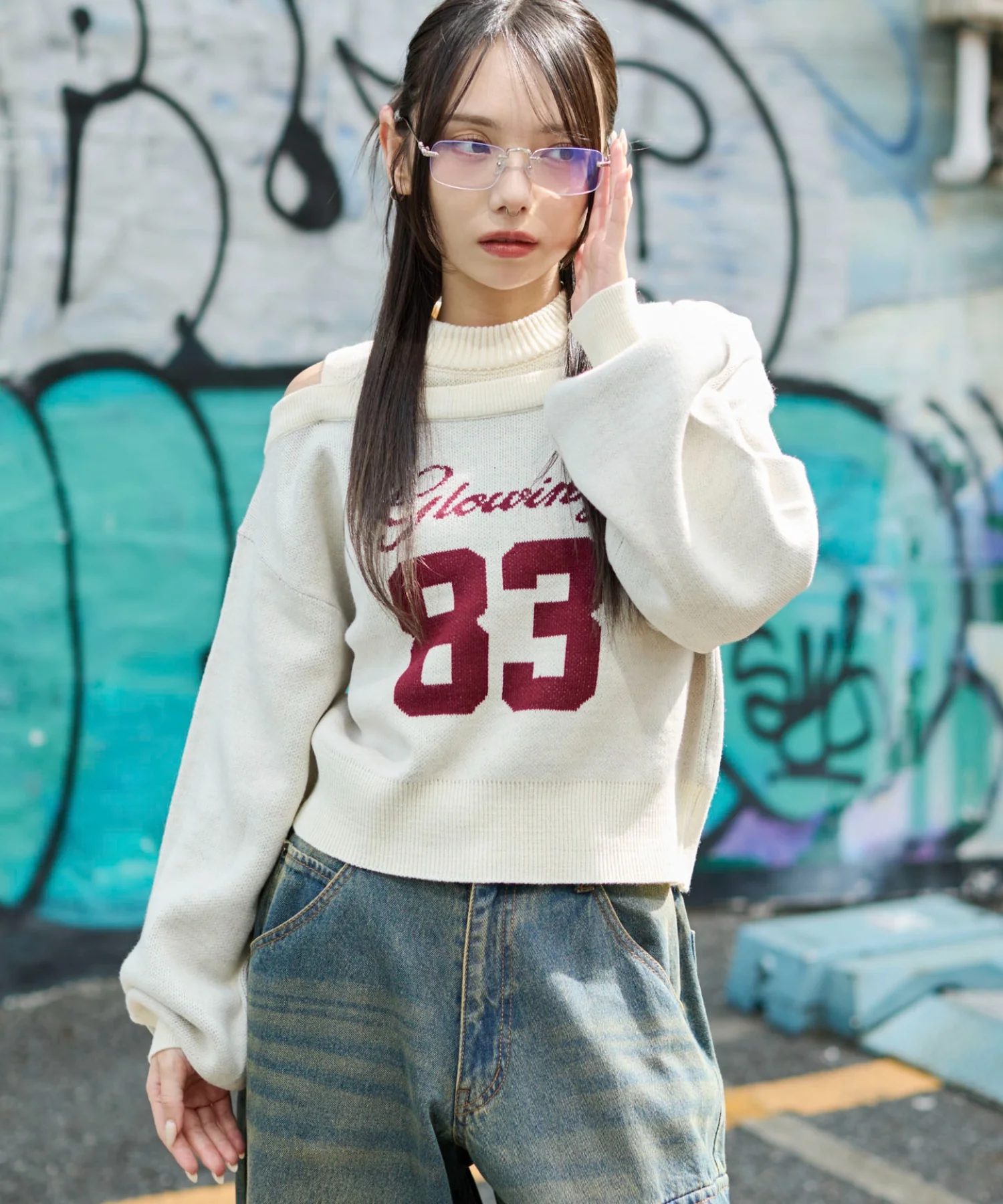 オープンショルダーナンバリングニット - Image 15