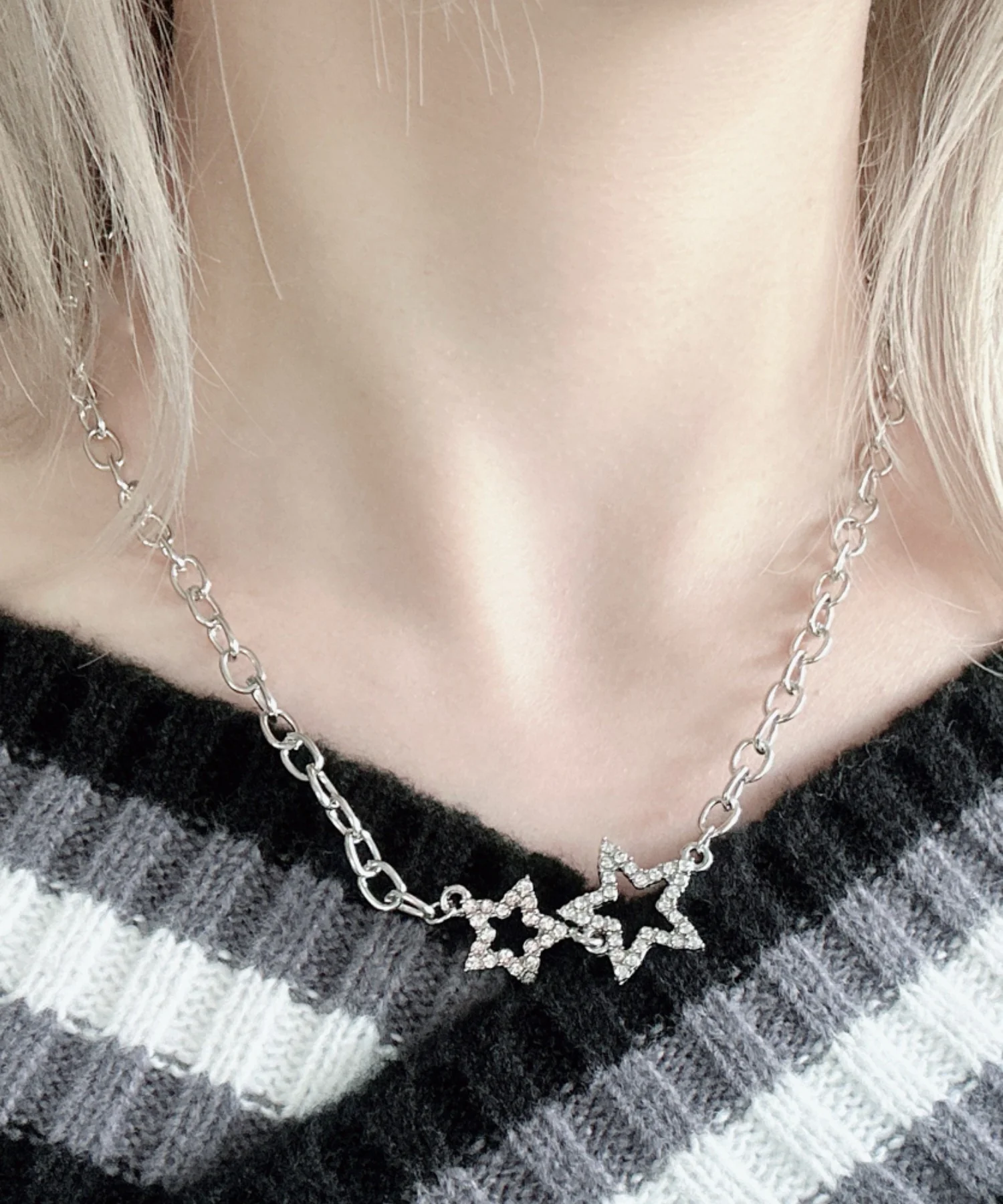 Lラインストーンダブルモチーフネックレス - Image 6