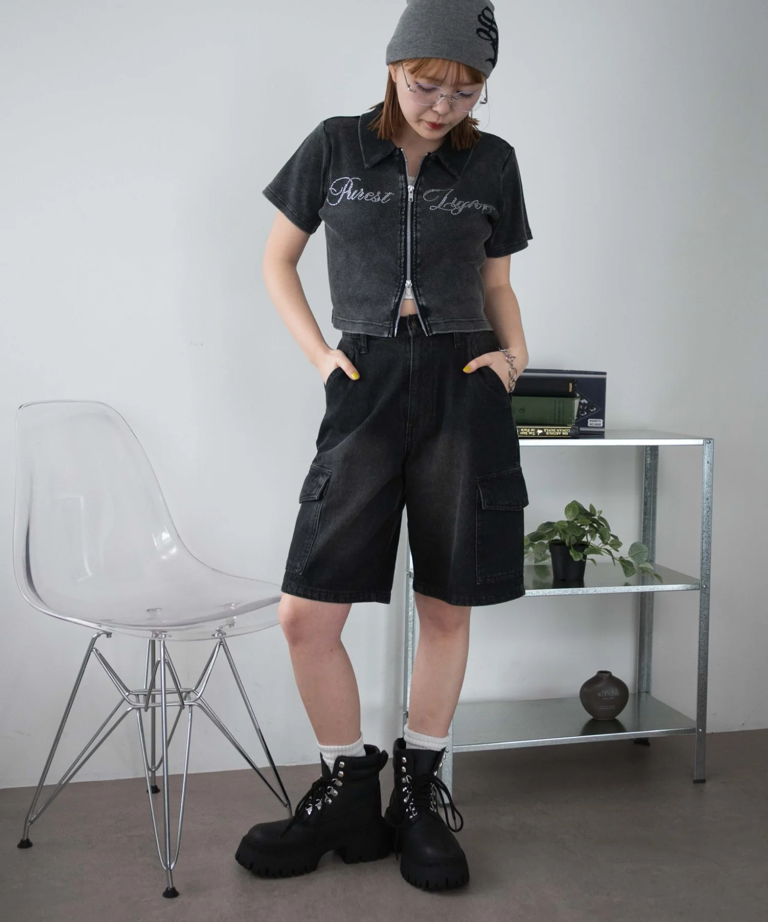 ラインストーンロゴWZIPトップス - Image 19
