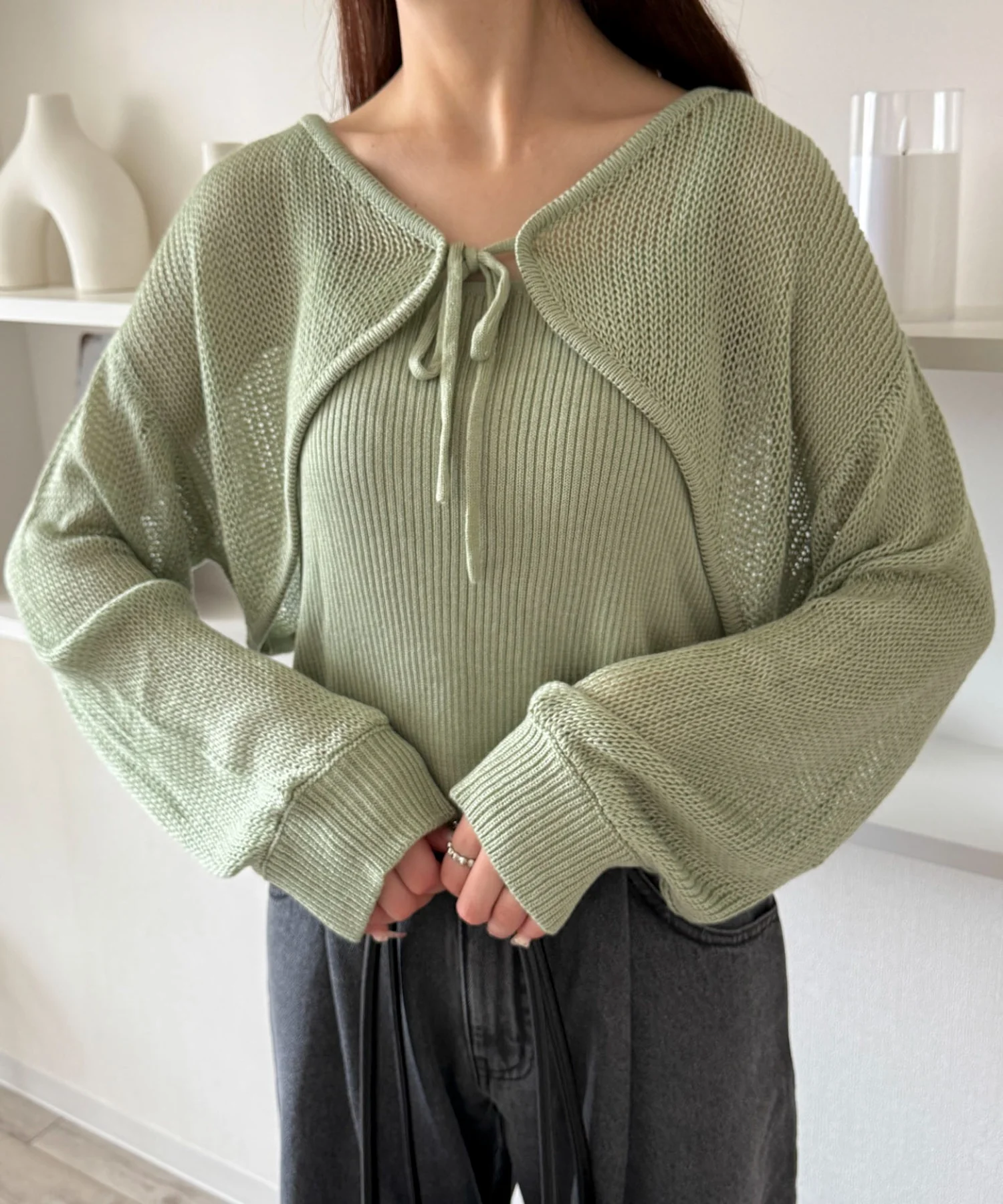 アンサンブルメッシュリボンカーディガン - Image 7