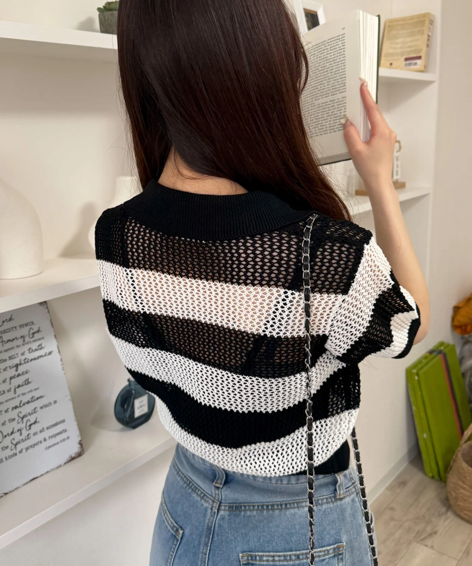襟付きリボンメッシュショートカーデ - Image 14
