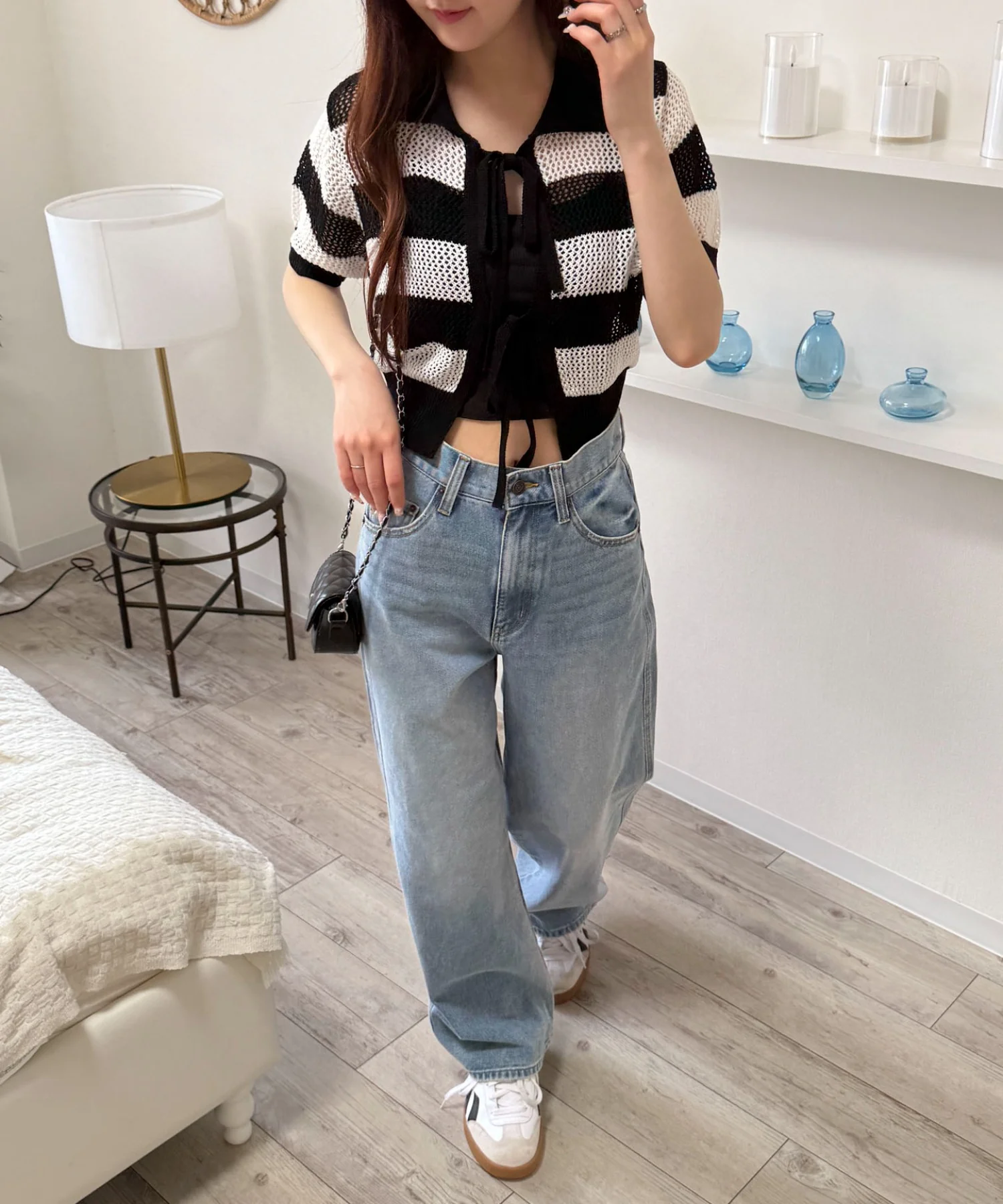 襟付きリボンメッシュショートカーデ - Image 16