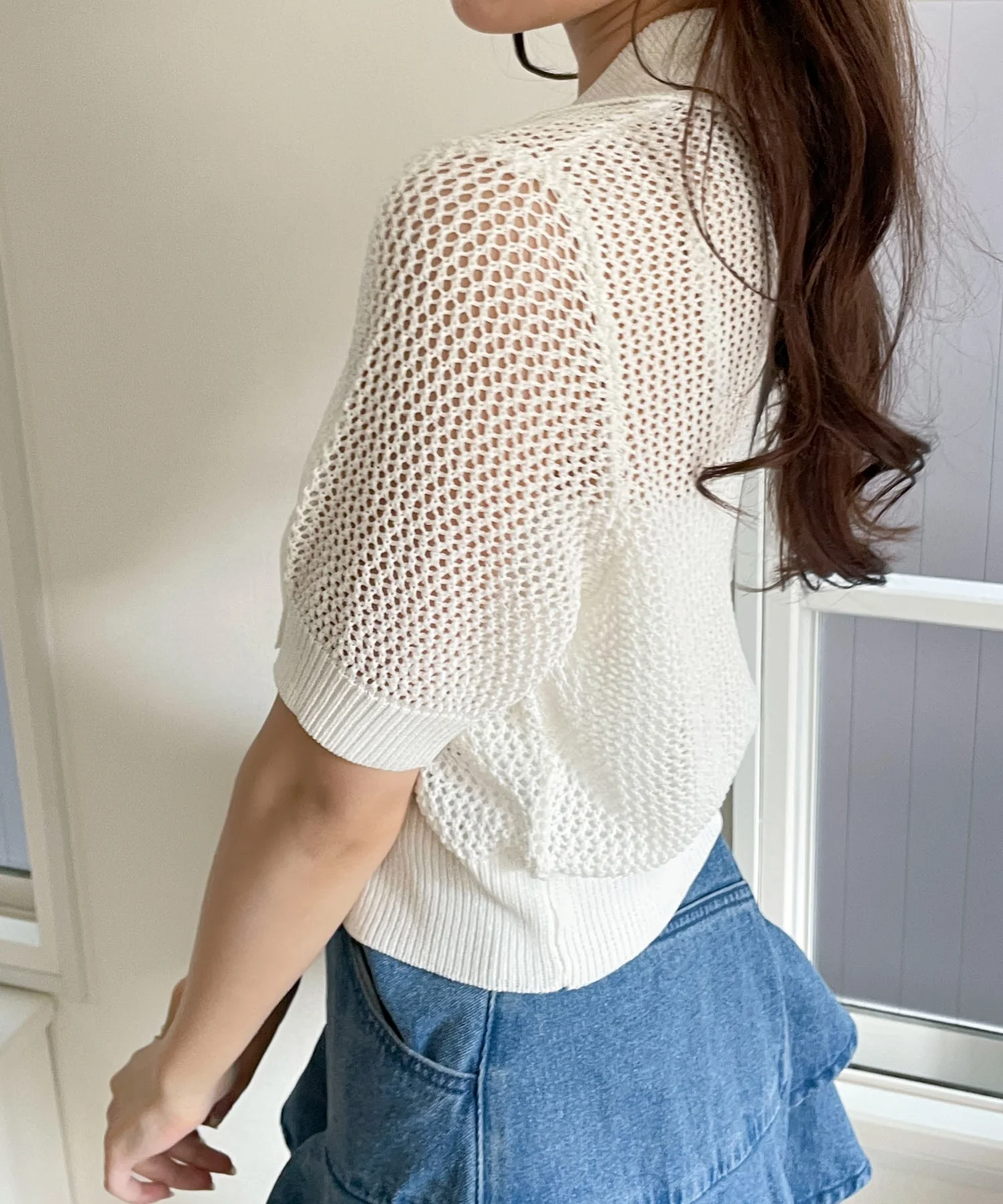 襟付きリボンメッシュショートカーデ - Image 18