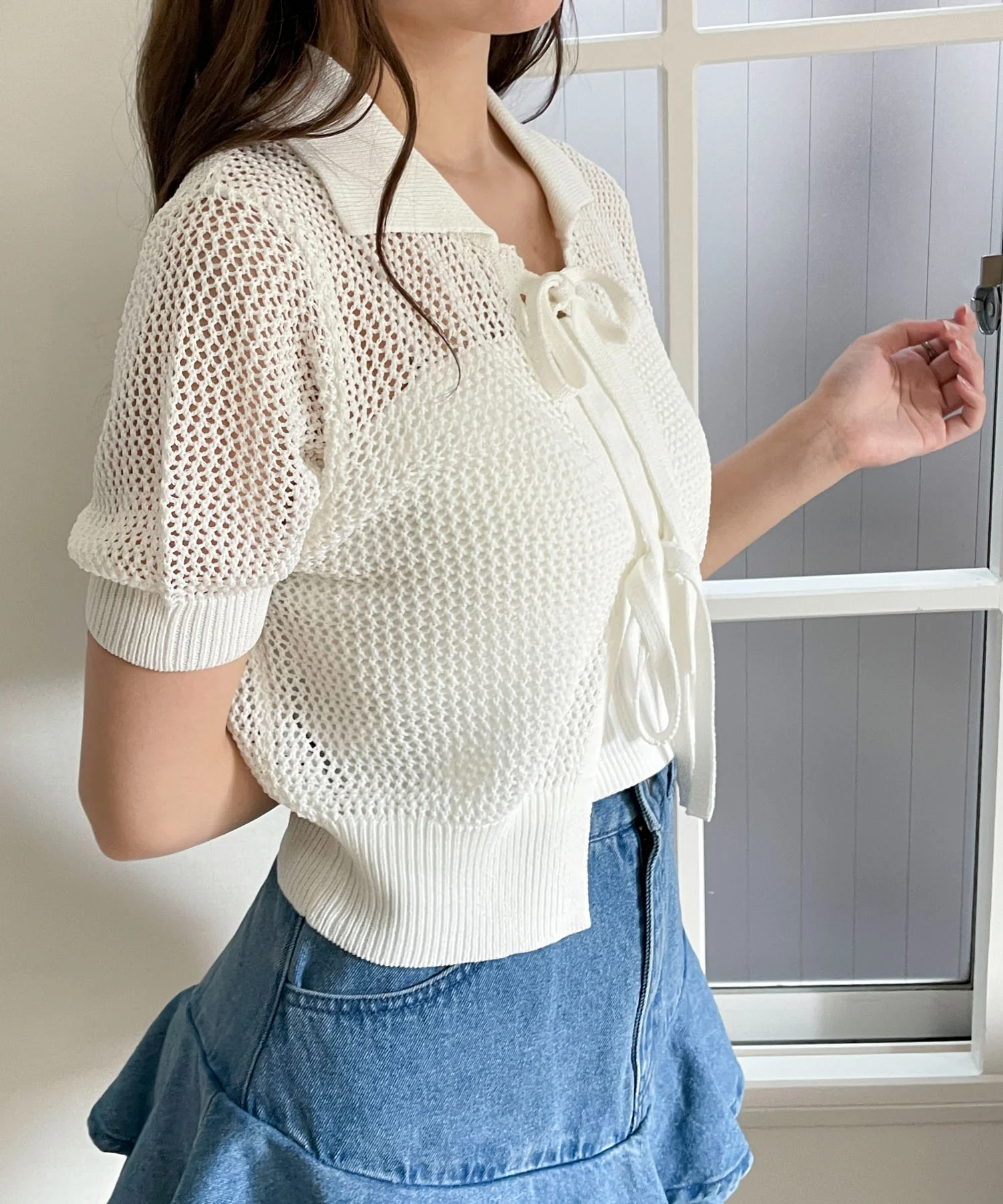 襟付きリボンメッシュショートカーデ - Image 19
