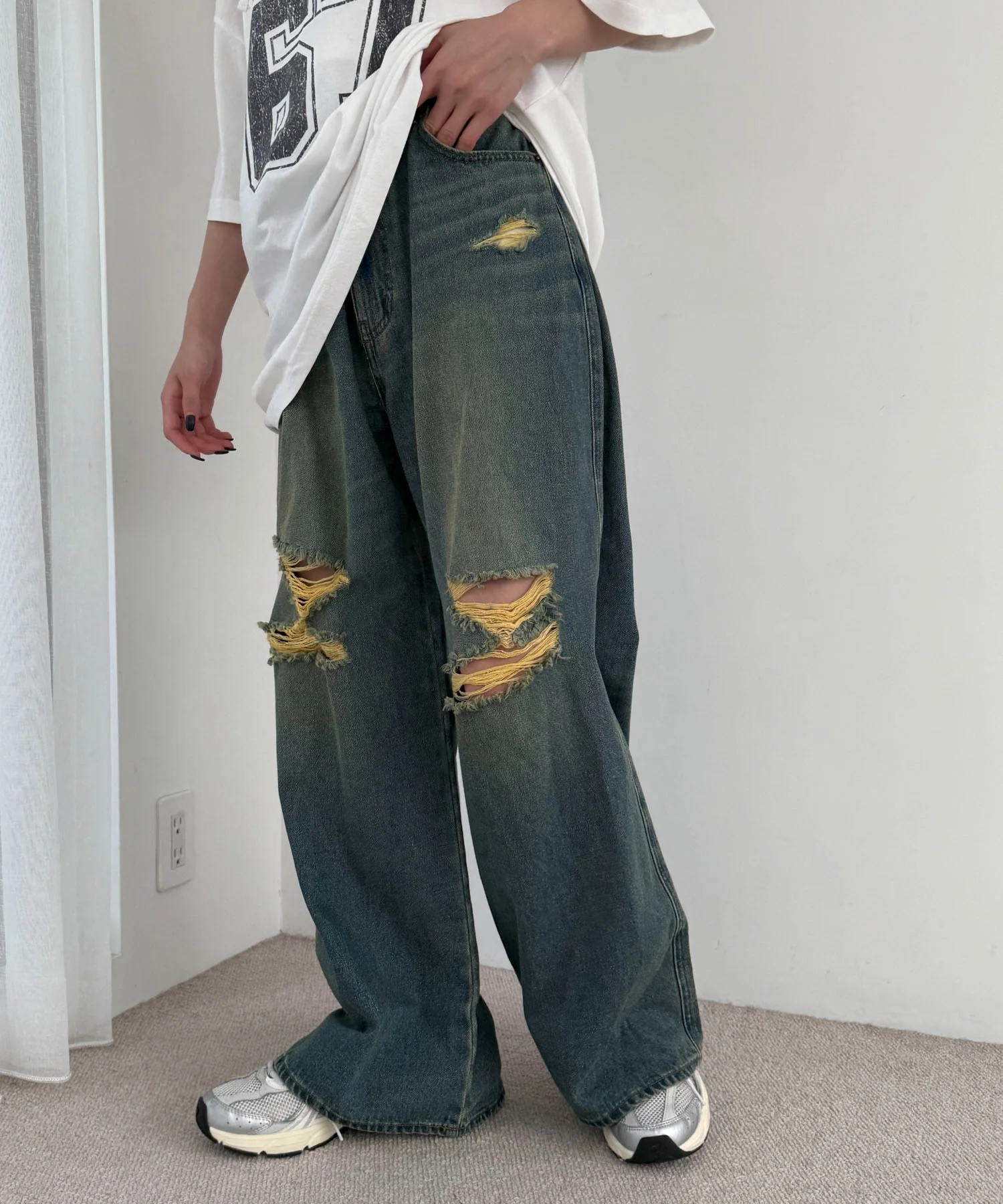 ダメージワイドデニムパンツ - Image 2