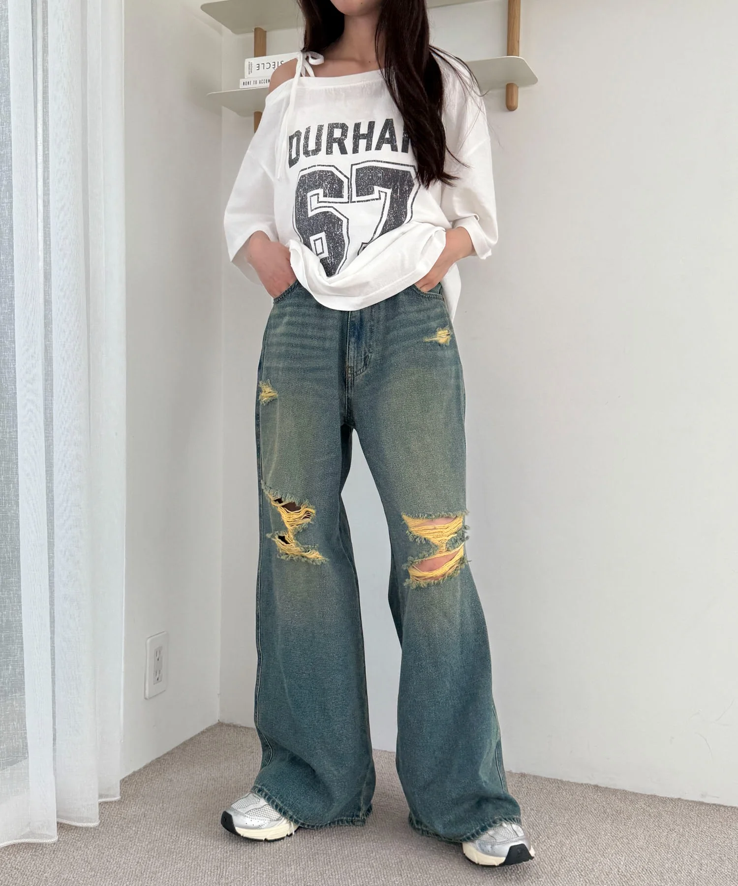 ダメージワイドデニムパンツ - Image 4