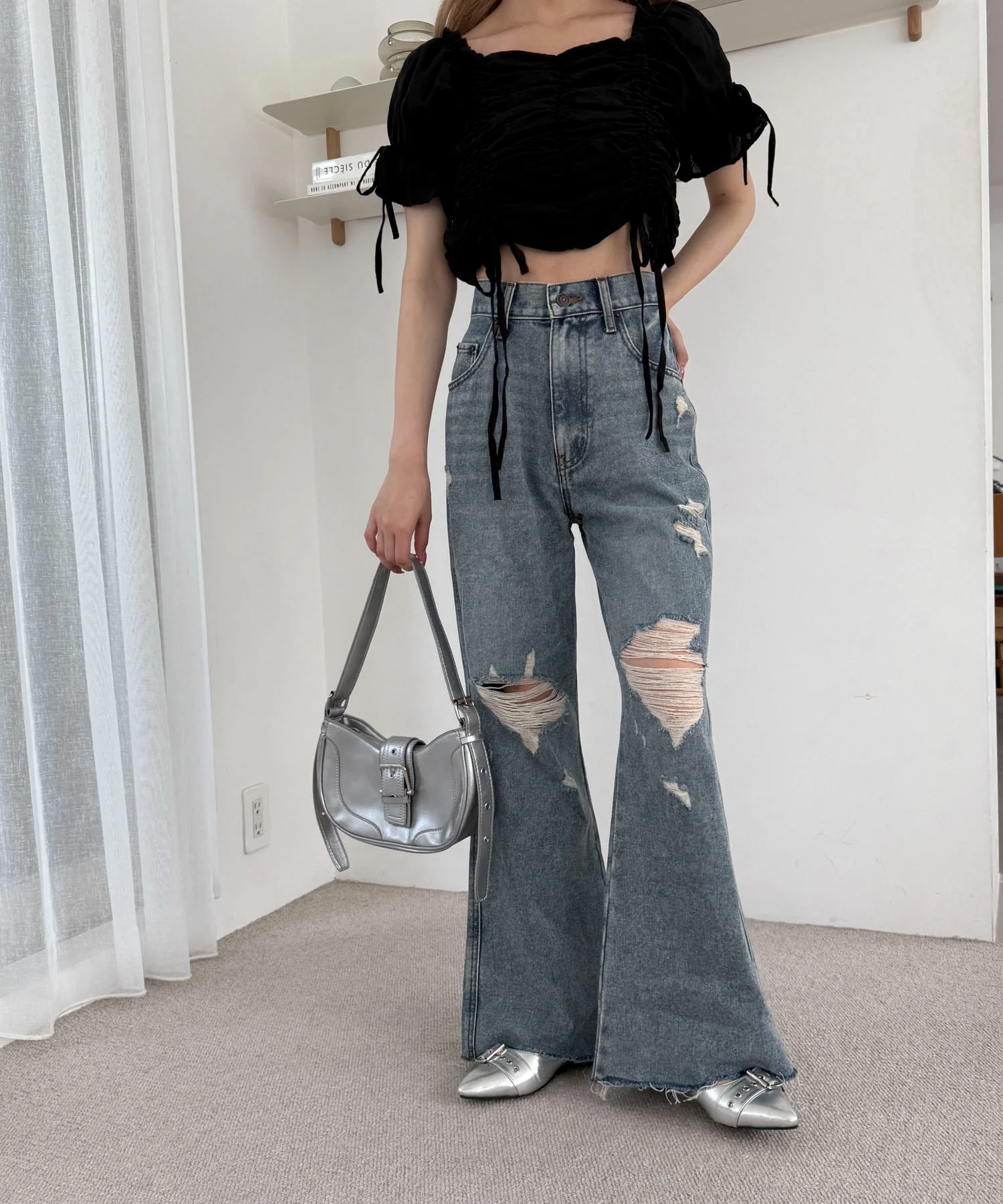 ダメージフレアデニムパンツ - Image 4