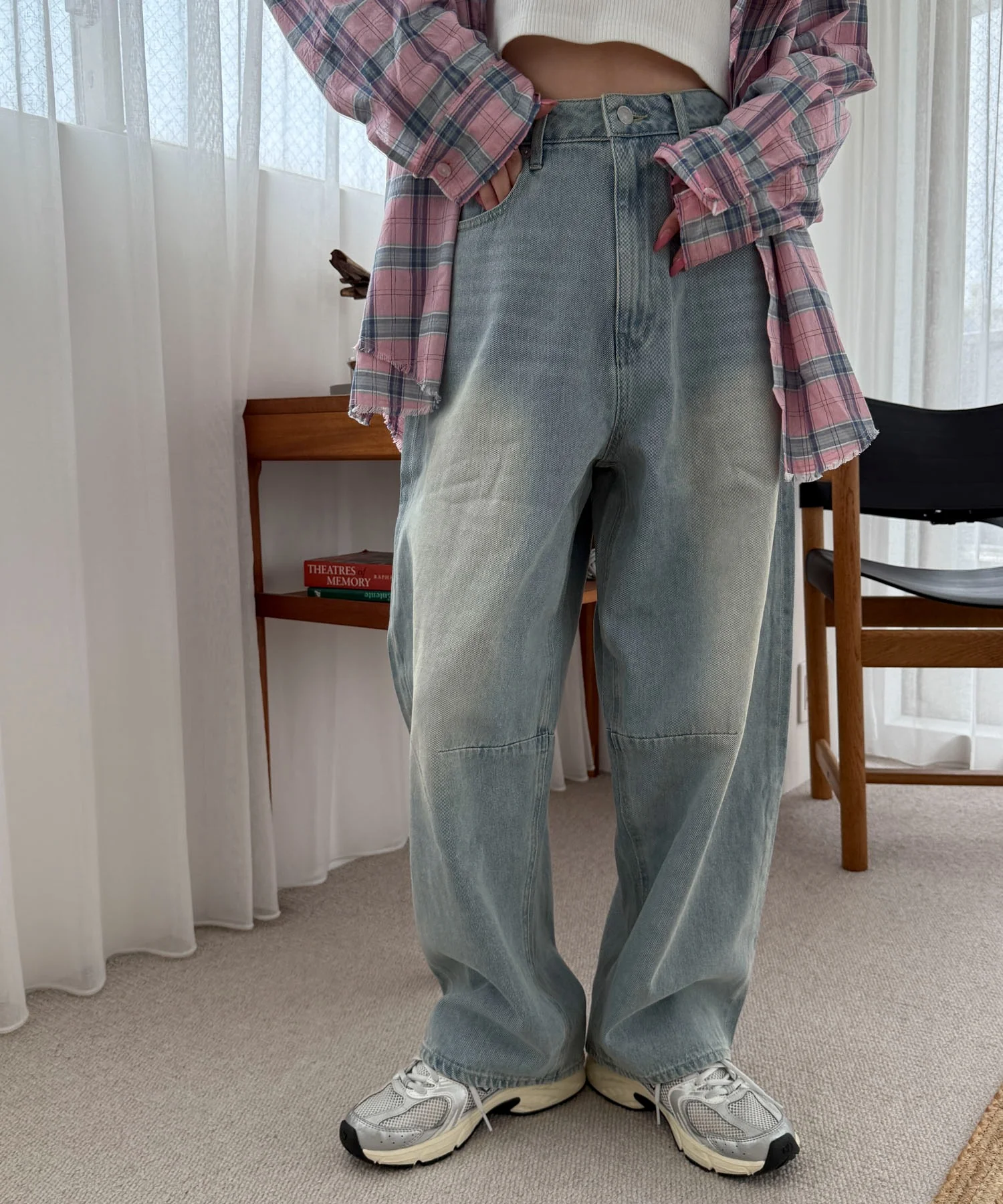 サマーデニムバレルレッグパンツ