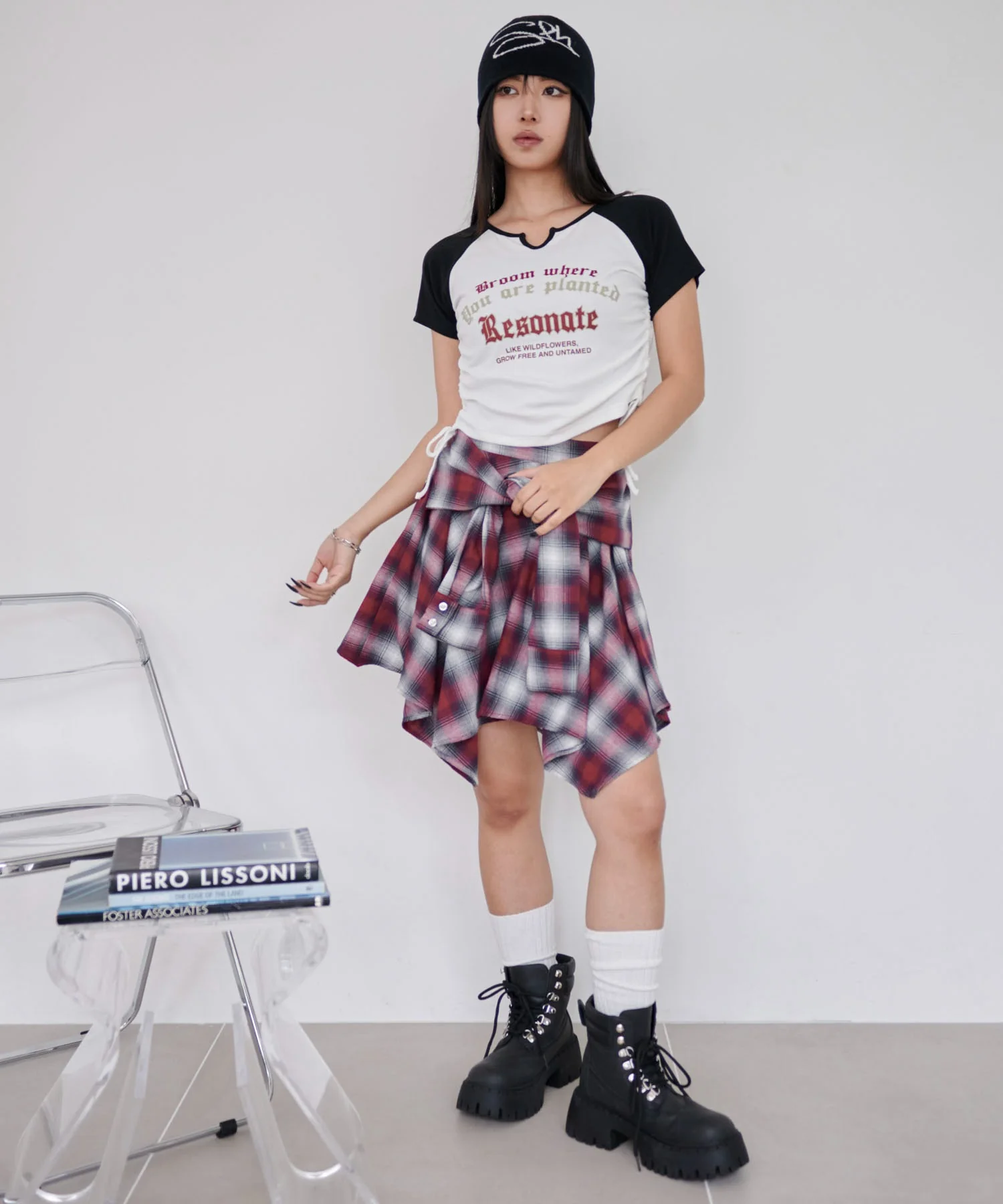 チェックシャツイレヘムミニスカート - Image 15