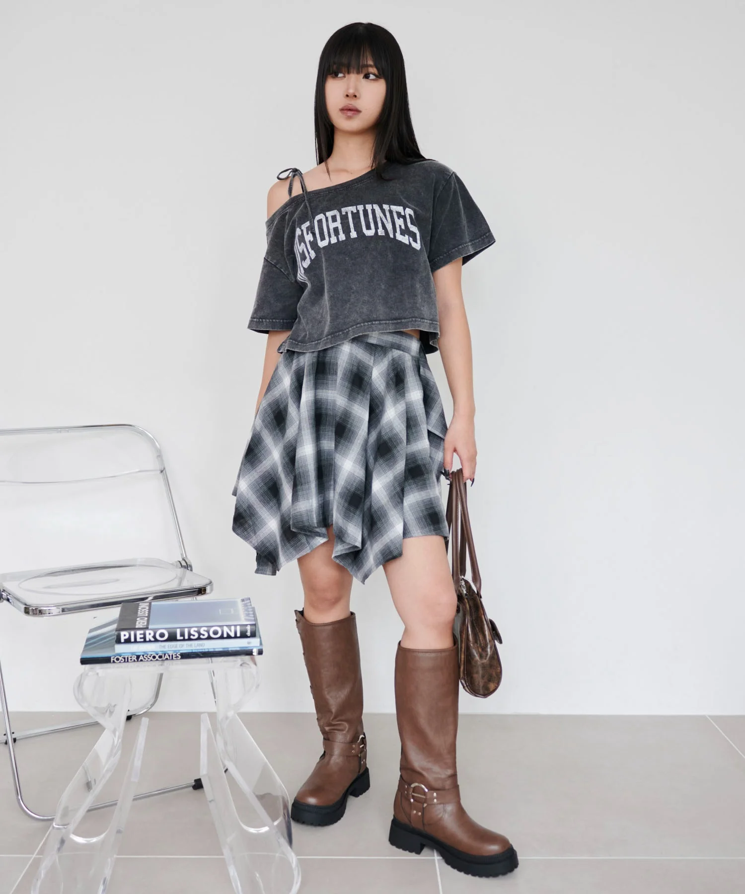 チェックシャツイレヘムミニスカート - Image 3