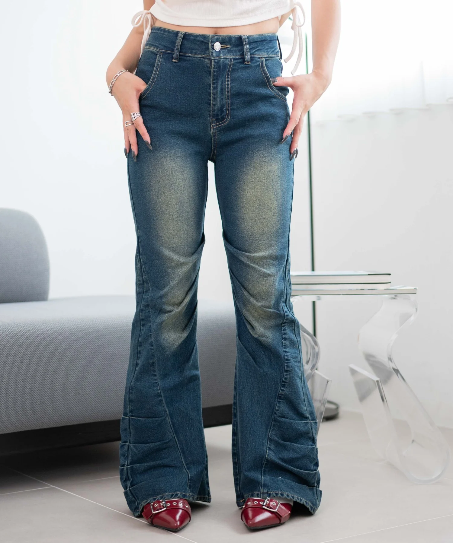 ギャザーデニムフレアパンツ - Image 7