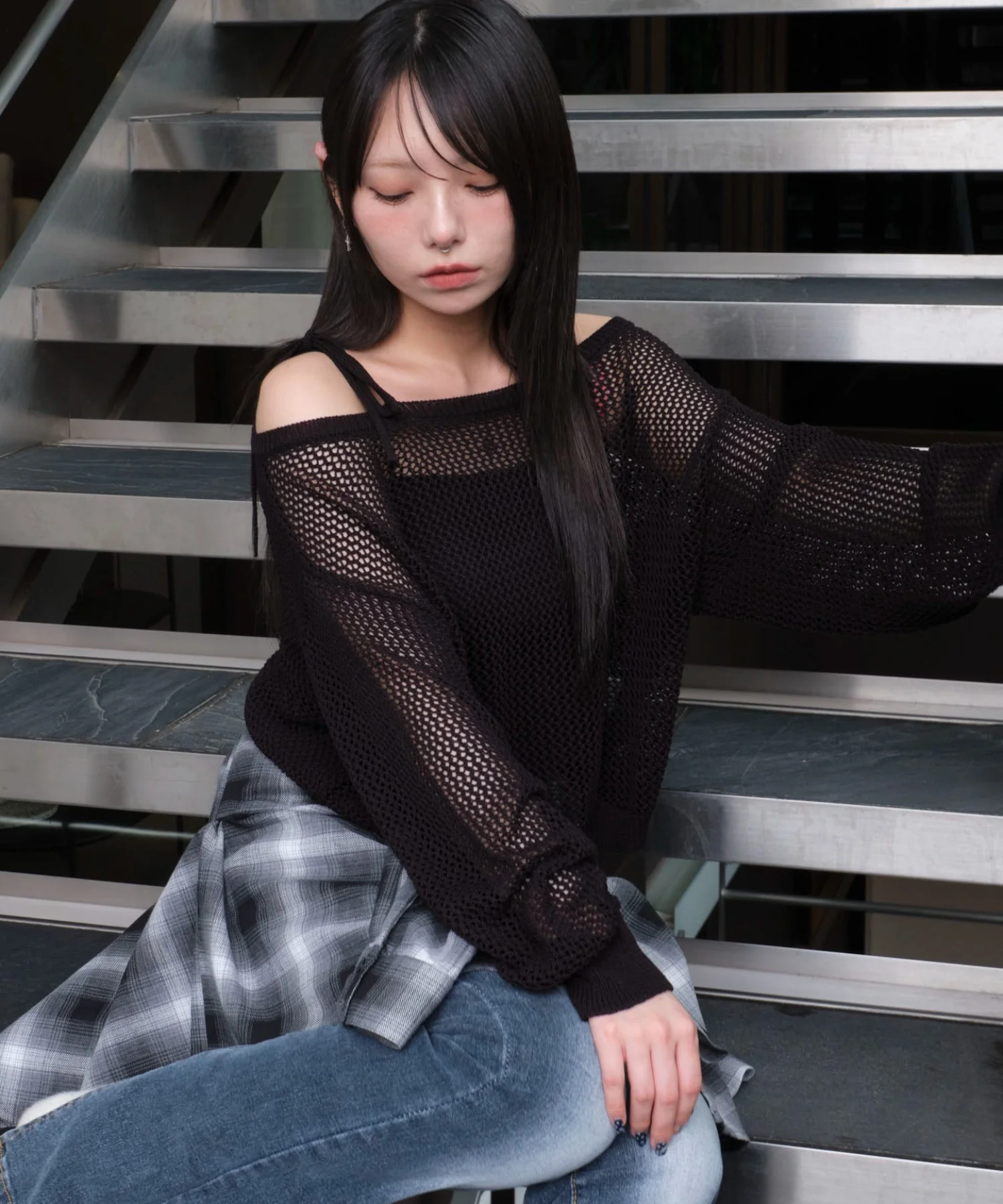 2WAYオフショルメッシュニット - Image 2