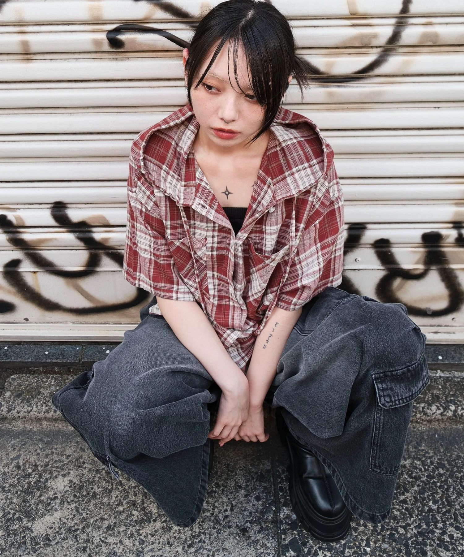 フードチェックBIGシャツ（S） - Image 19