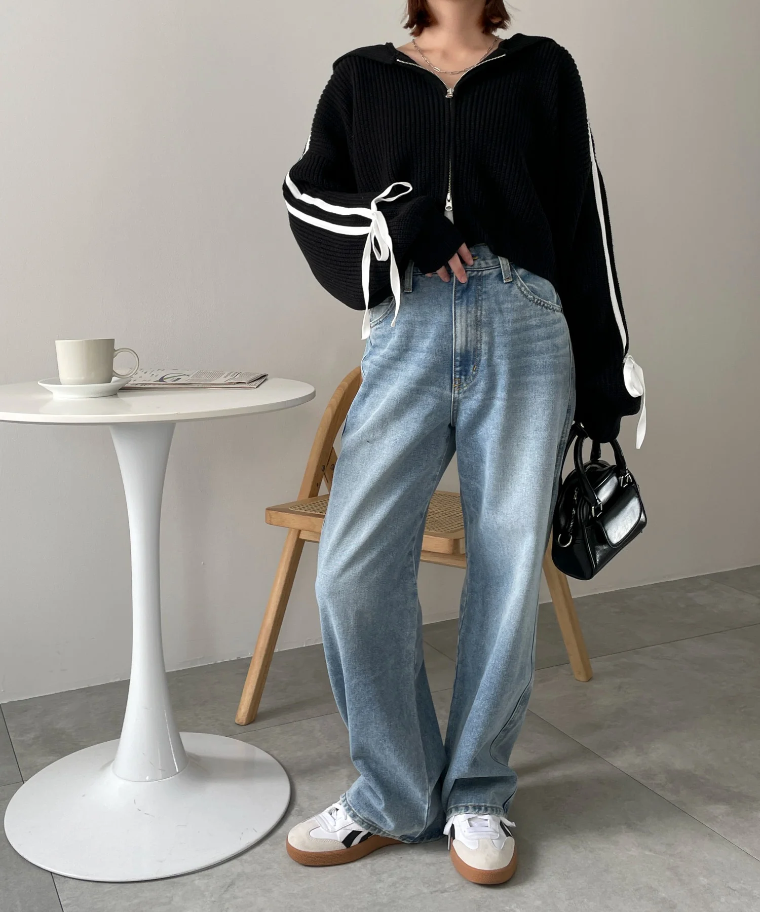 ラインリボンダブルジップニットパーカー - Image 6