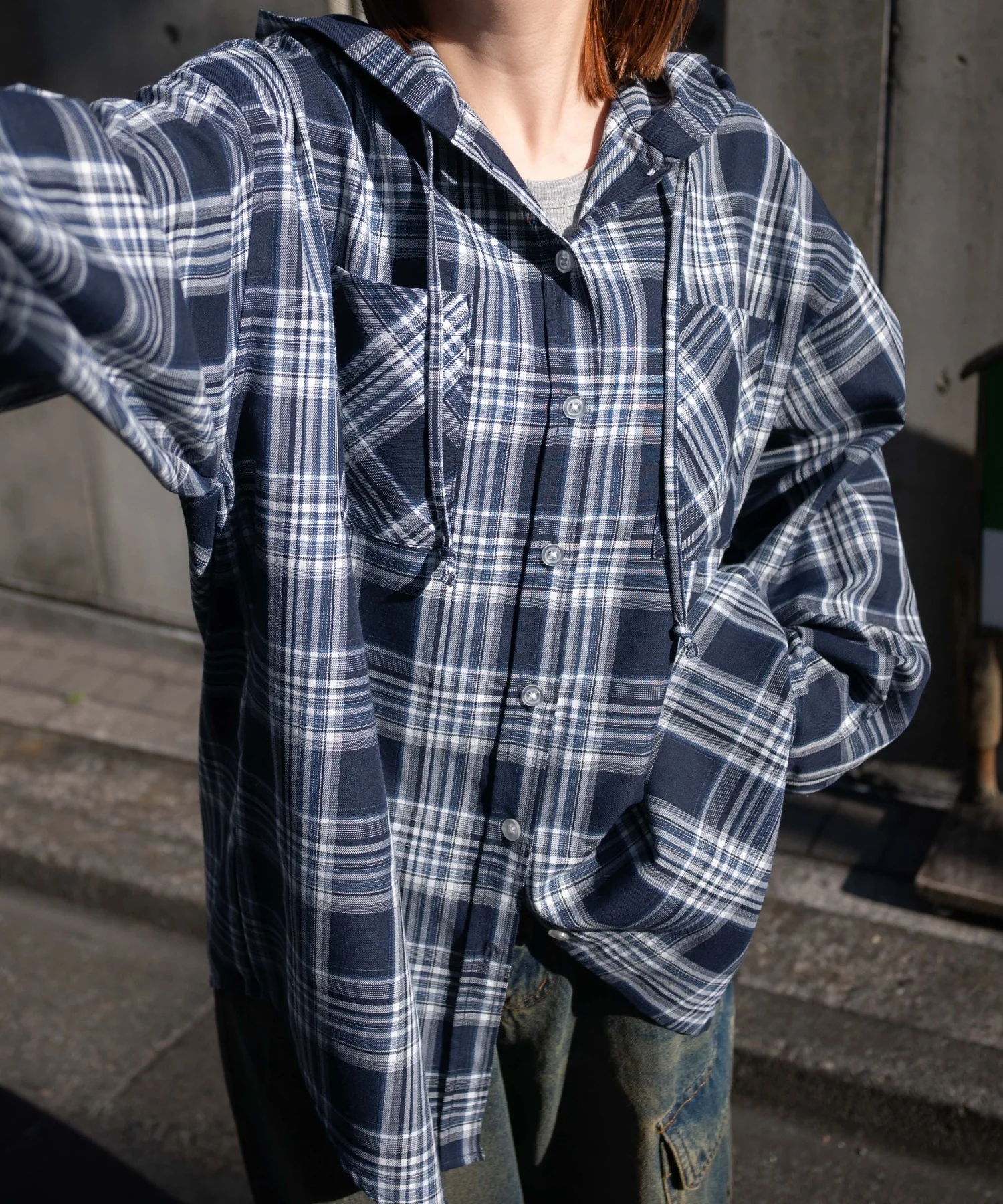 フードチェックBIGシャツ - Image 9
