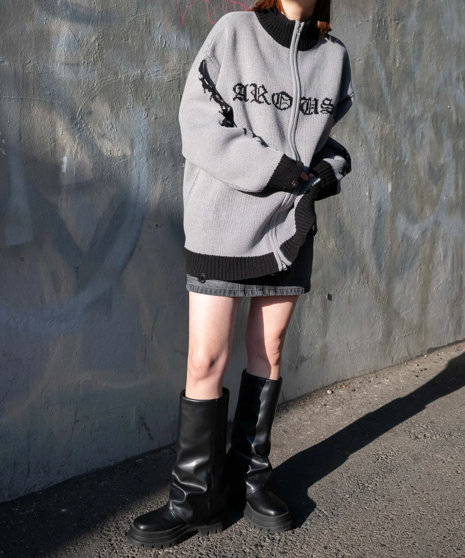 クロスダメージニットBIGブルゾン - Image 3