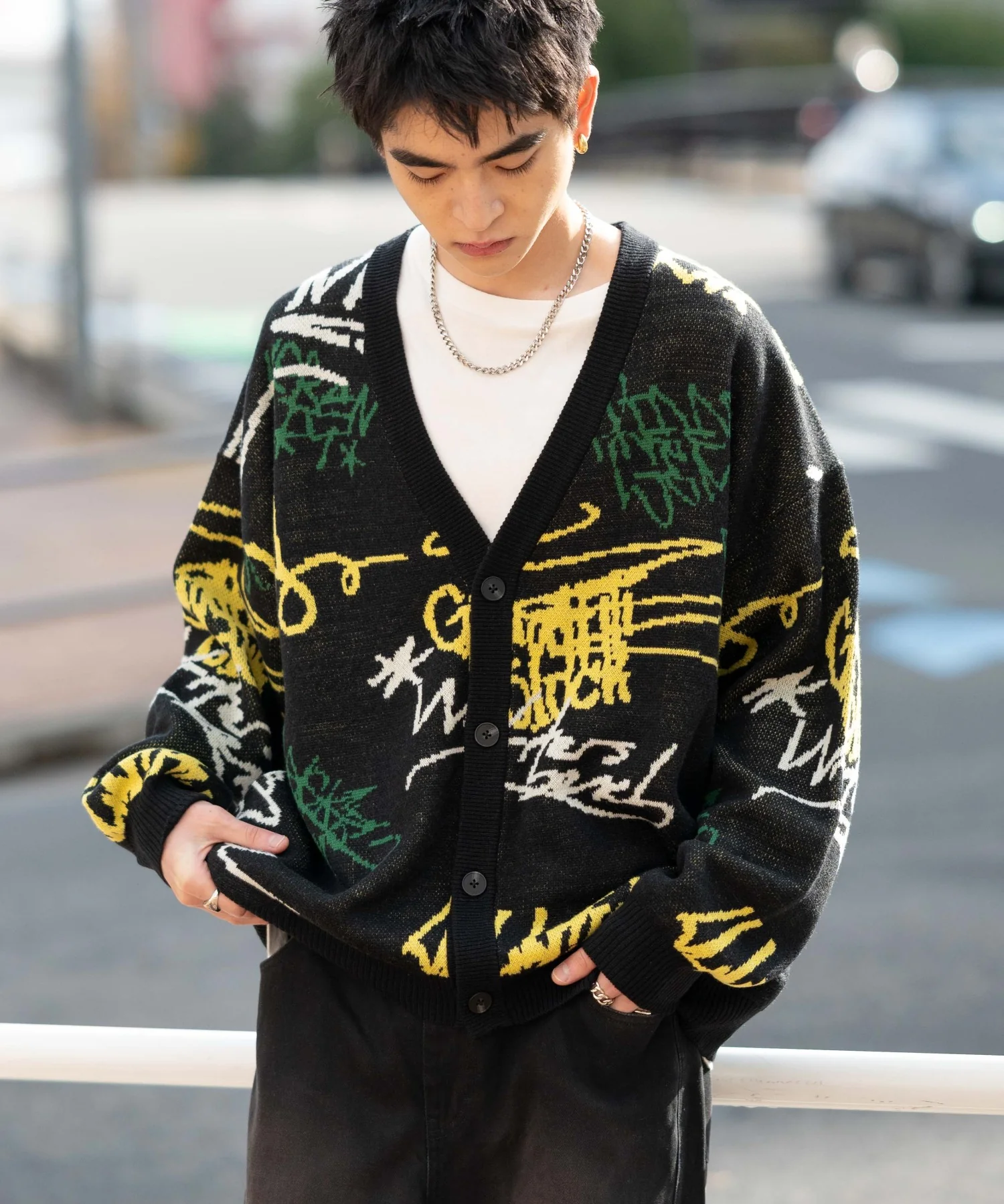 リラックスフィットパターンカーディガン - Image 3