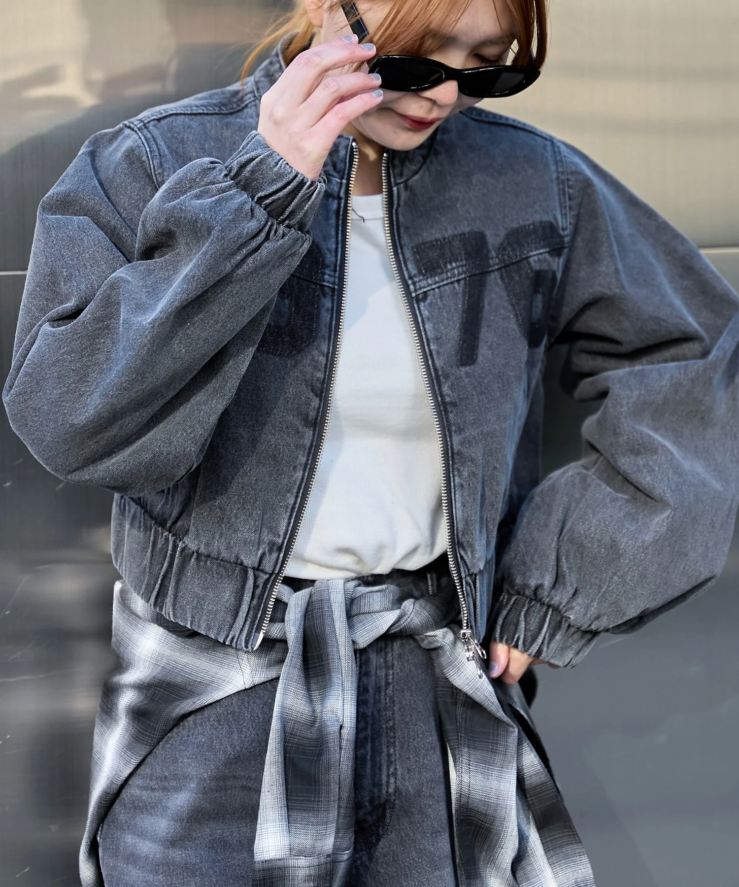 デニムショートバイカーブルゾン - Image 9