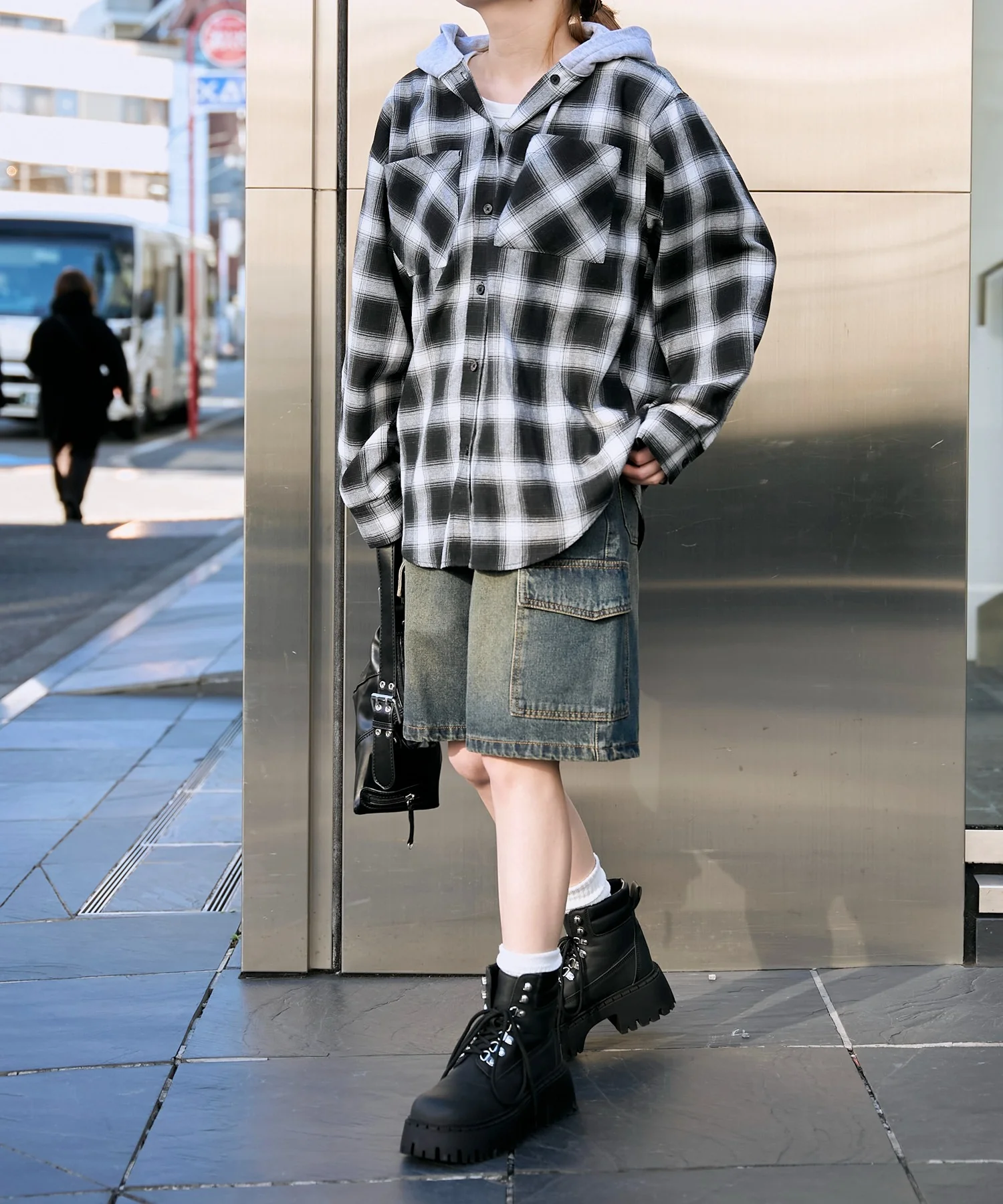 裏毛フードチェックシャツ - Image 8
