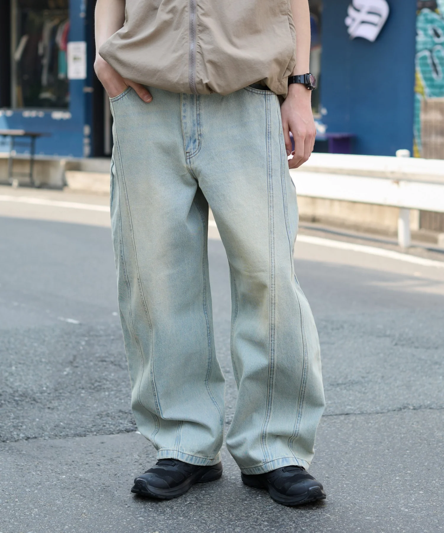 イージー3Dバレルレッグデニムパンツ
