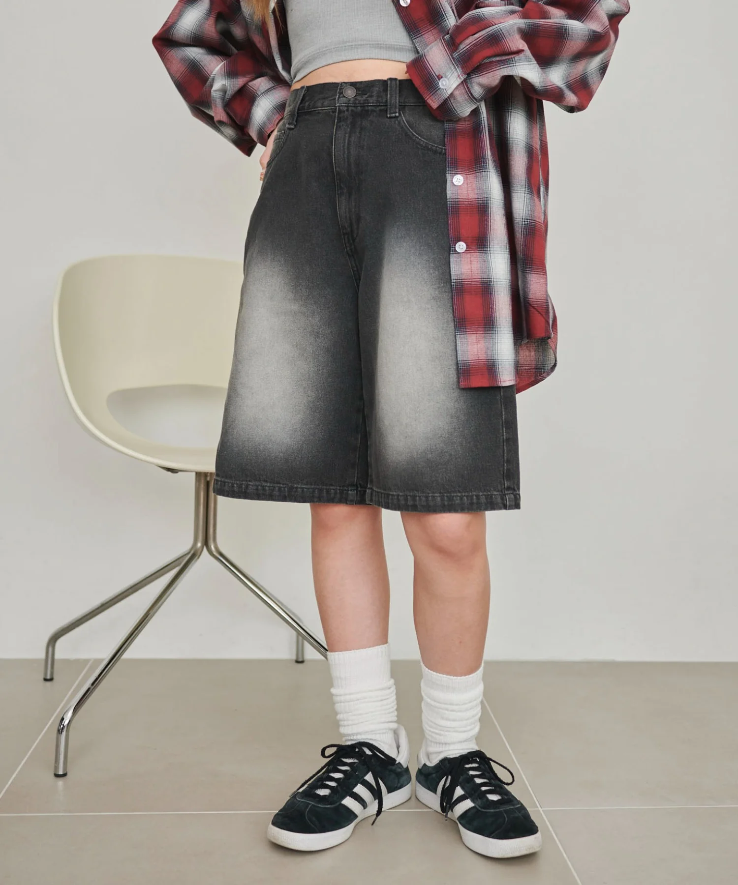 ヴィンテージウォッシュデニムハーフパンツ - Image 3