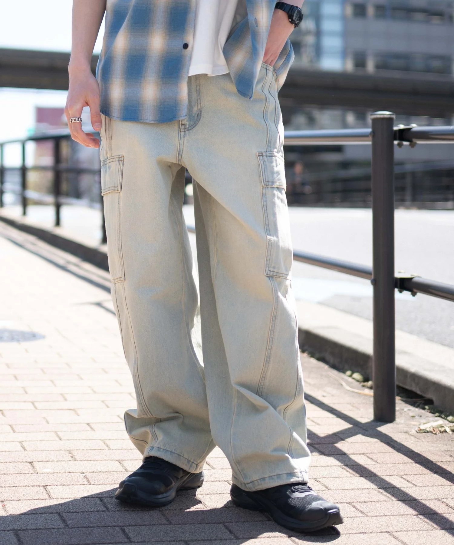 イージー3Dバレルレッグデニムカーゴパンツ - Image 2