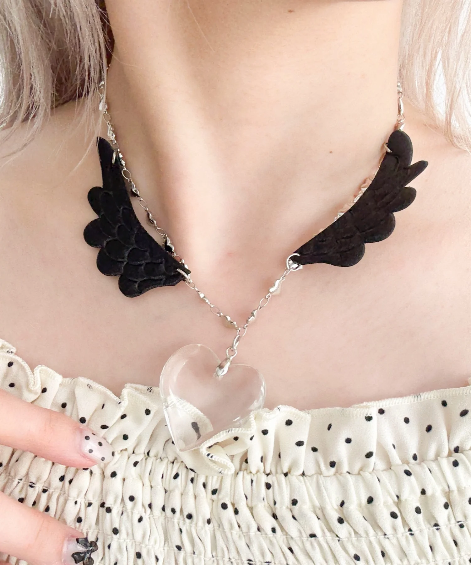LBIG羽ハートチェーンネックレス - Image 7