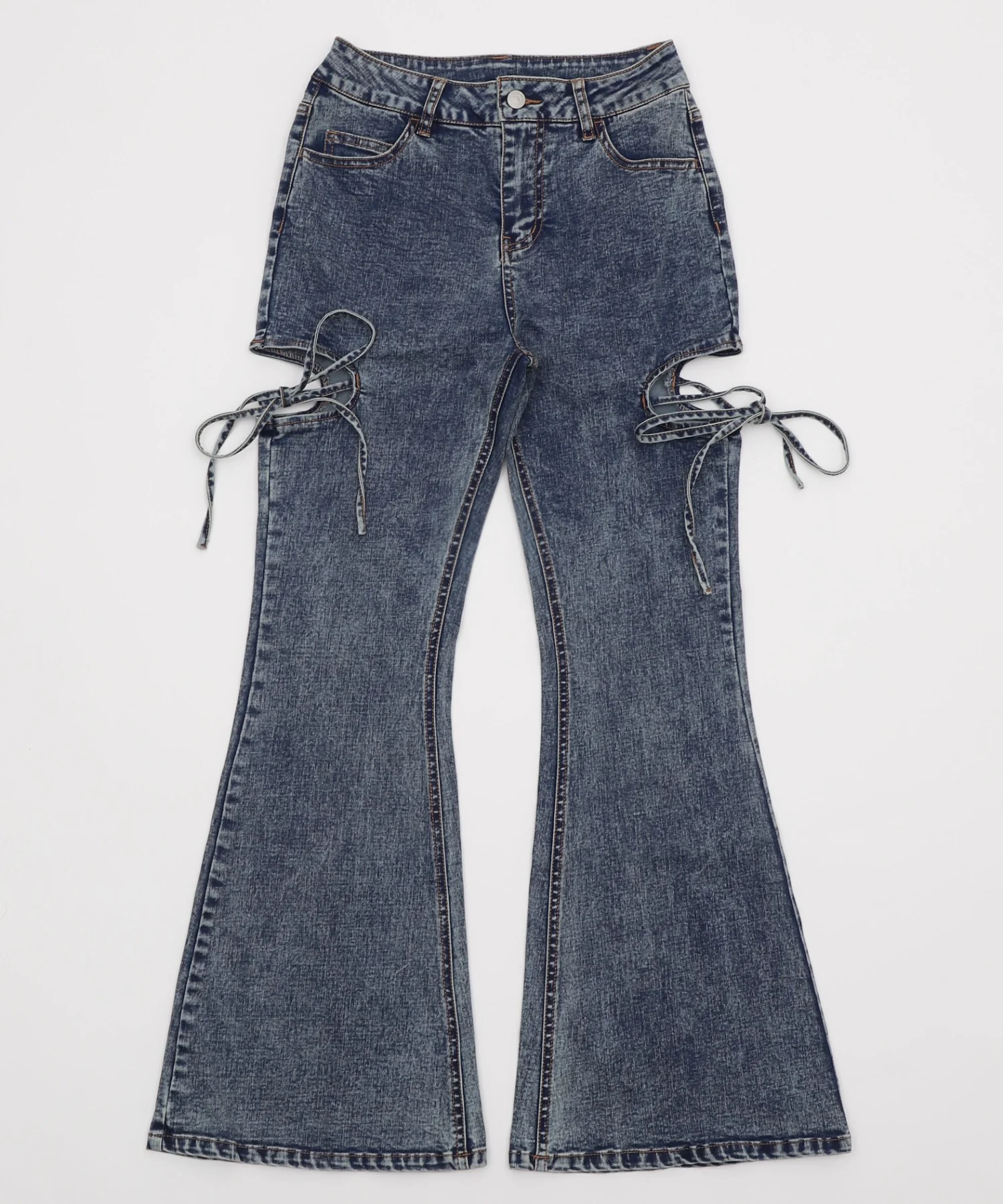 カットアウトリボンストレッチデニムフレアパンツ - Image 28