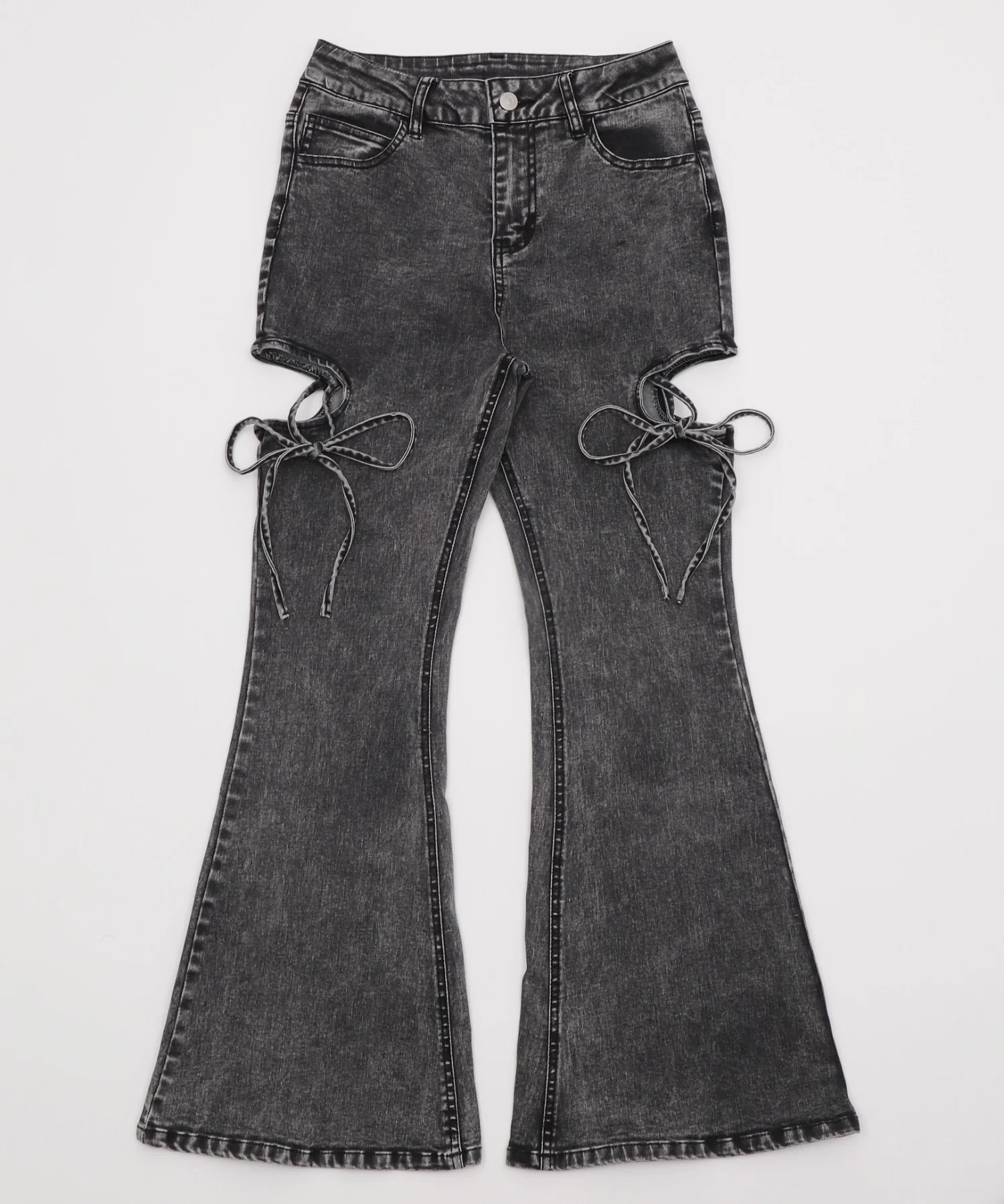 カットアウトリボンストレッチデニムフレアパンツ - Image 29