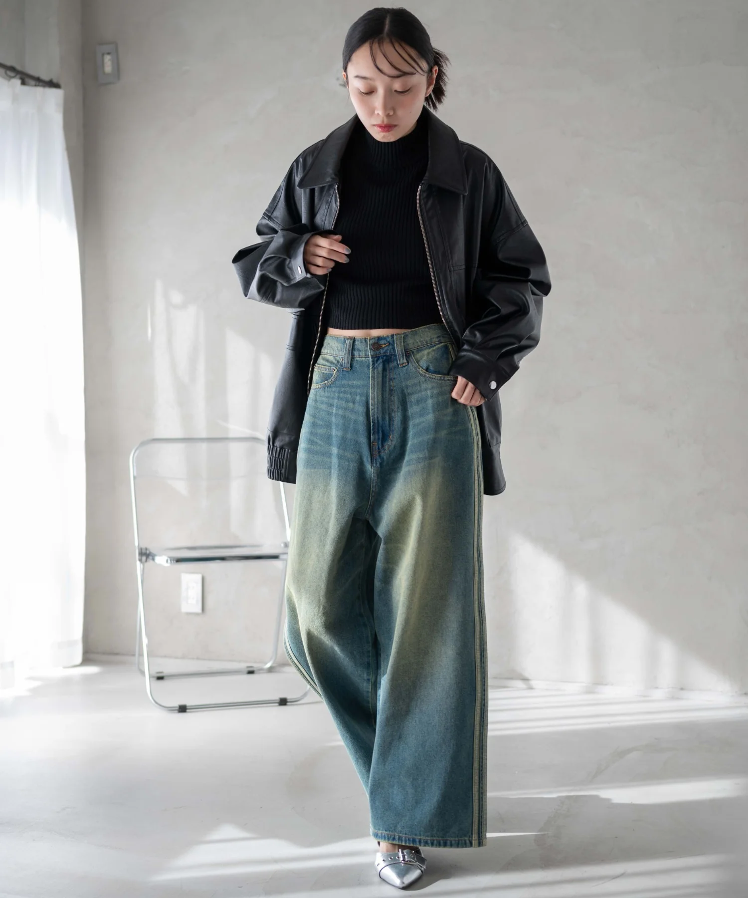 サイドラインワイドデニムパンツ - Image 3