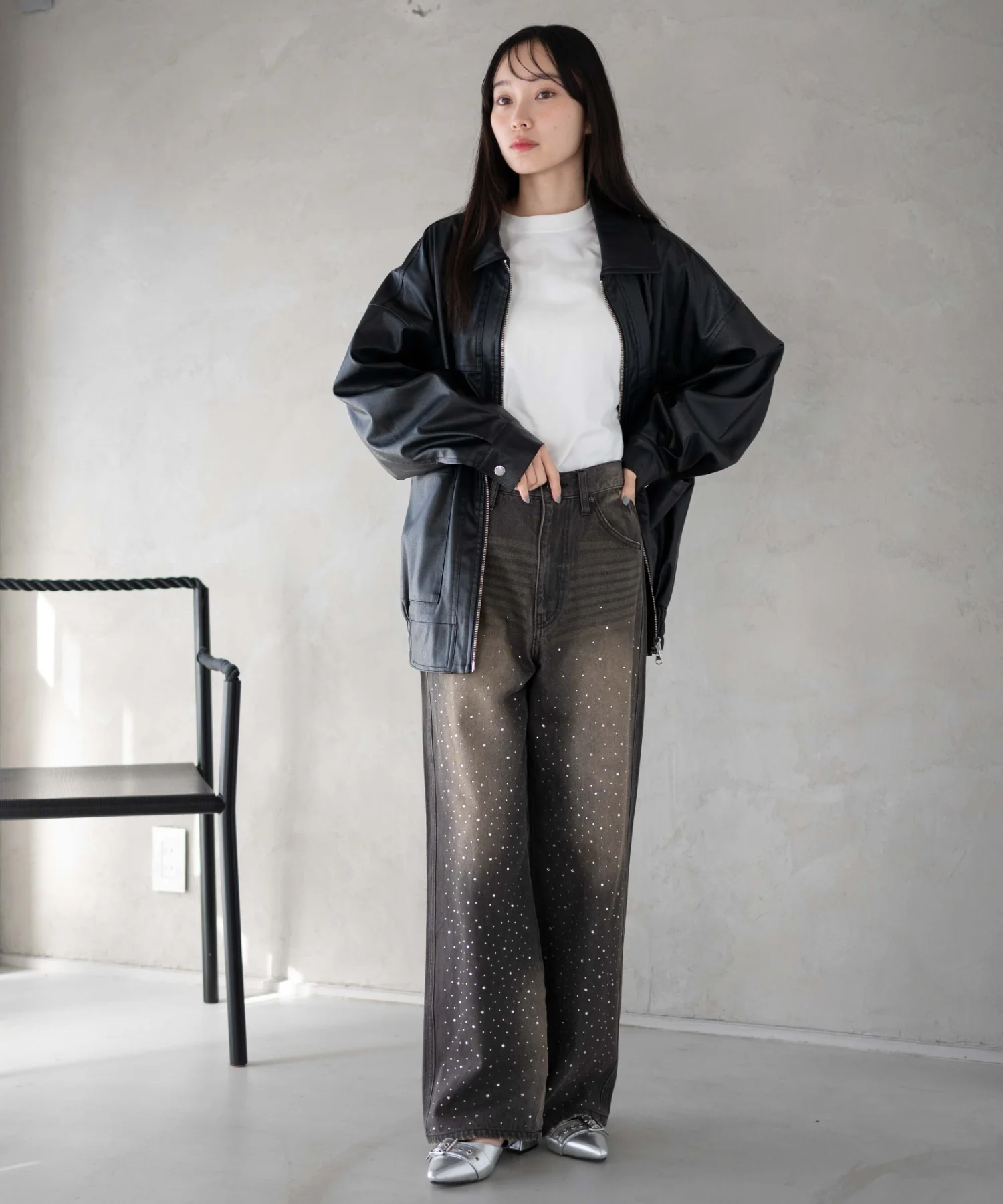ラインストーンストレートデニムパンツ - Image 12