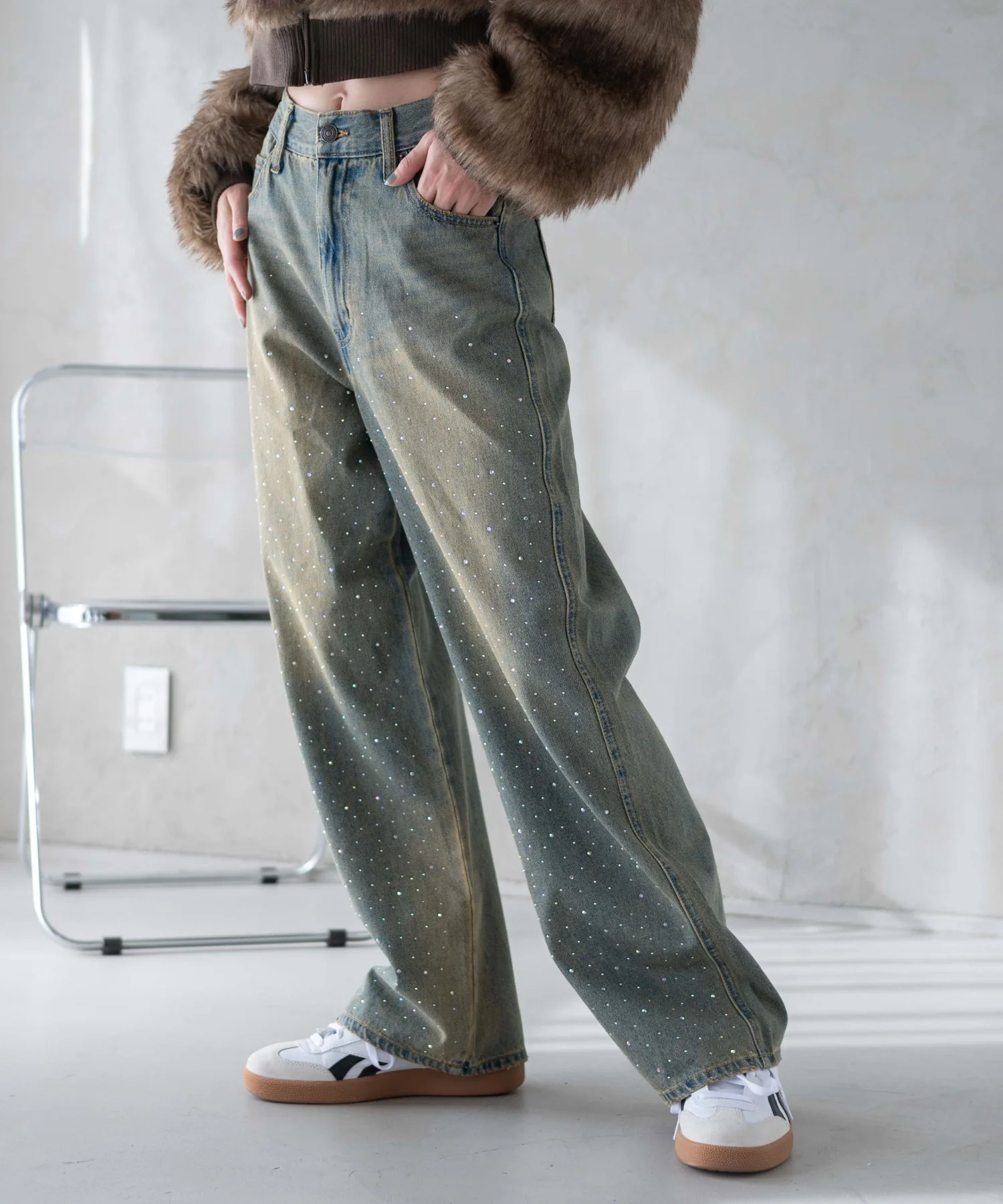 ラインストーンストレートデニムパンツ - Image 5