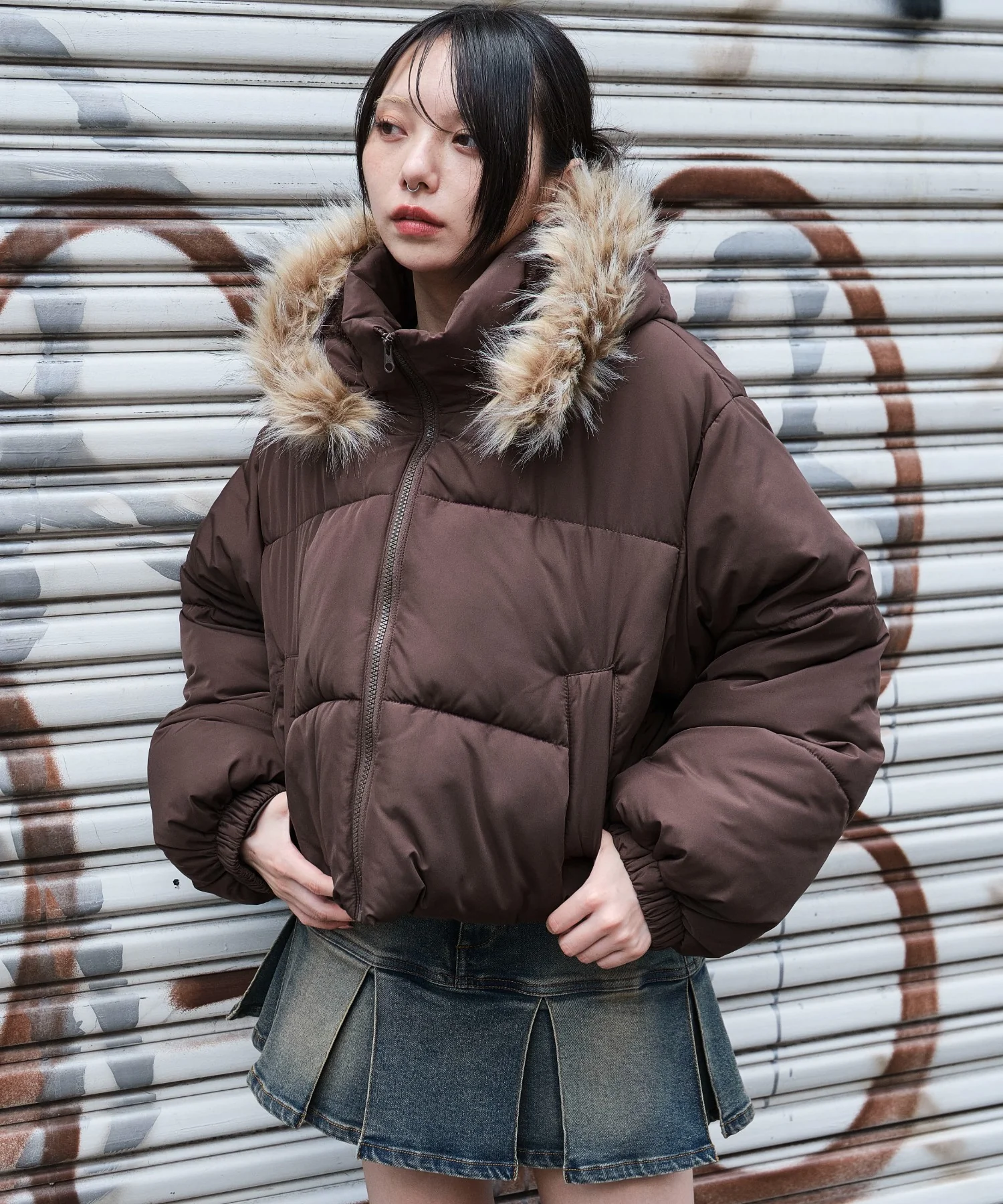 2WAYファーフードショートパファーブルゾン - Image 18