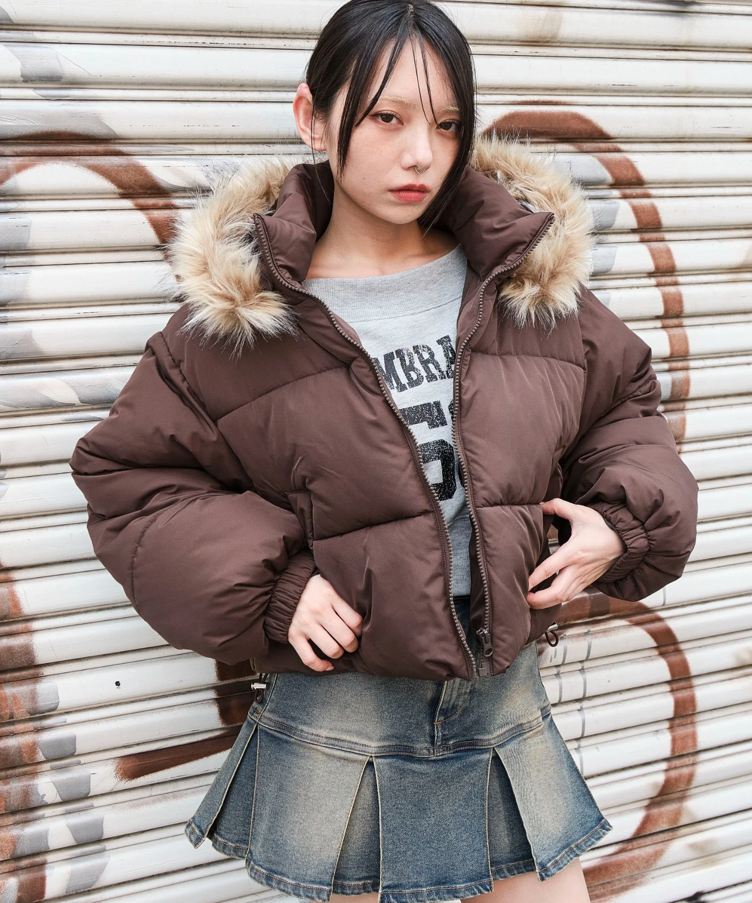2WAYファーフードショートパファーブルゾン - Image 3