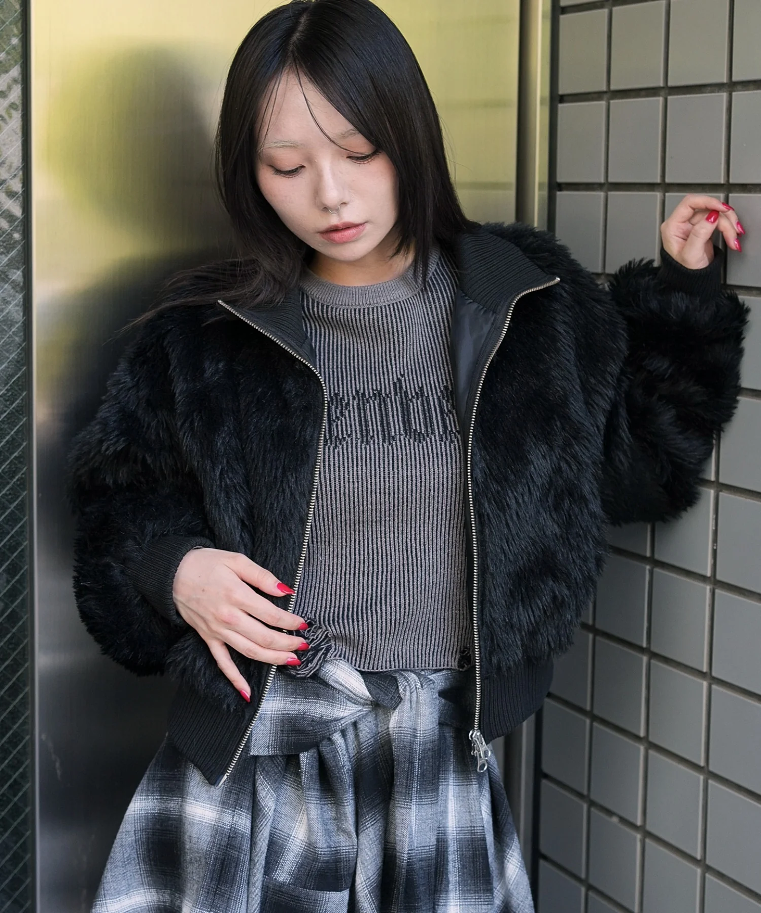 フェイクファーショートブルゾン - Image 4