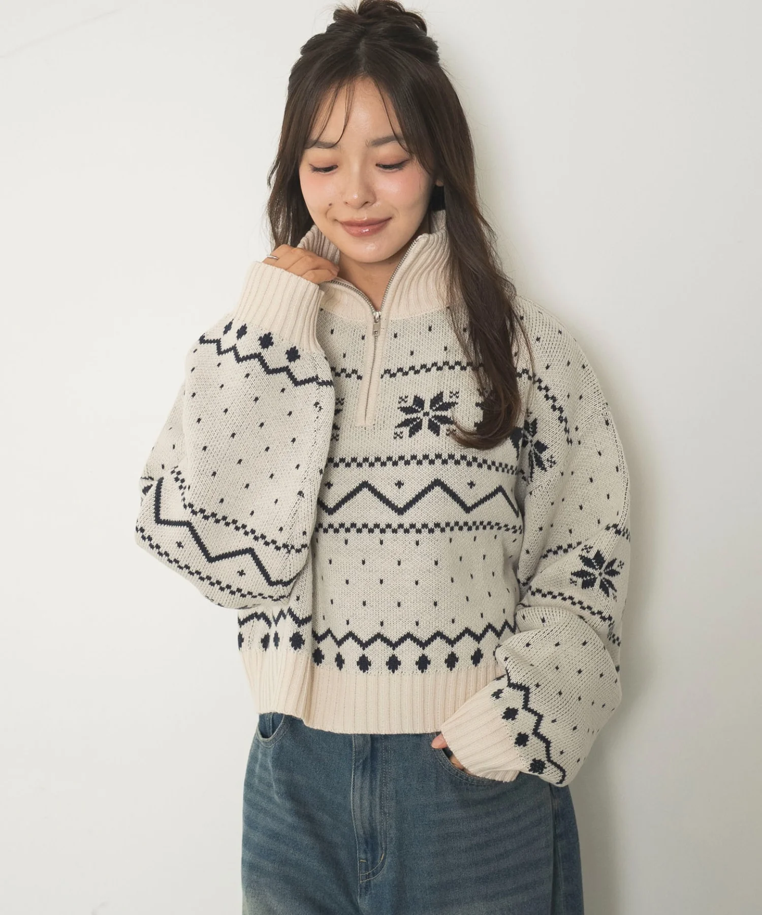 ノルディック柄ハーフジップニット - Image 25