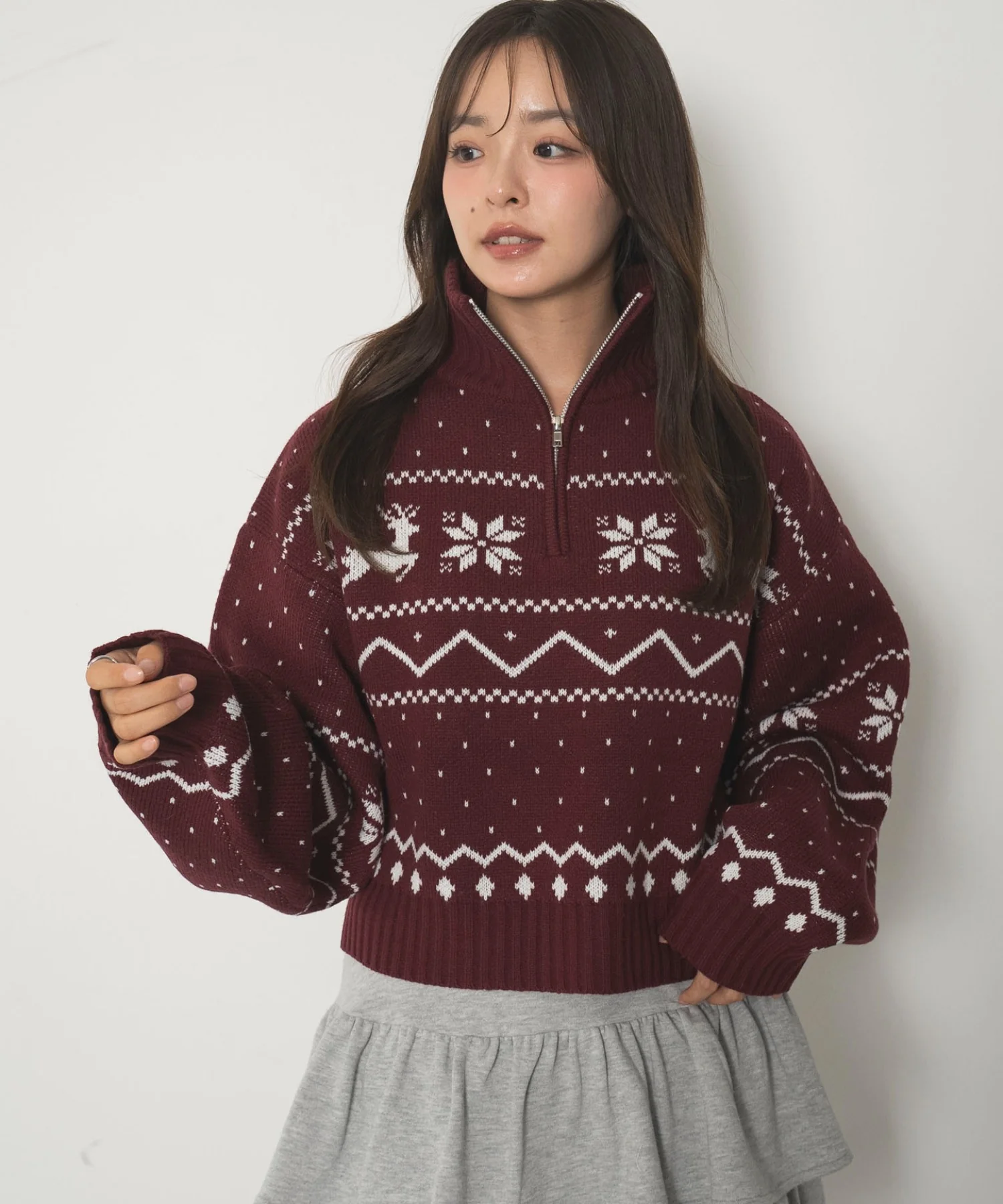 ノルディック柄ハーフジップニット - Image 3