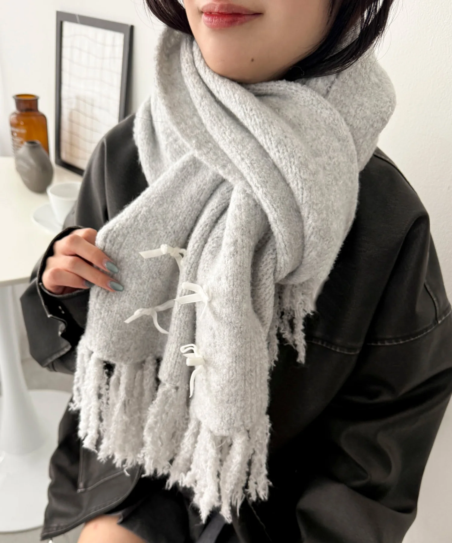ベロアリボンニットストール - Image 3