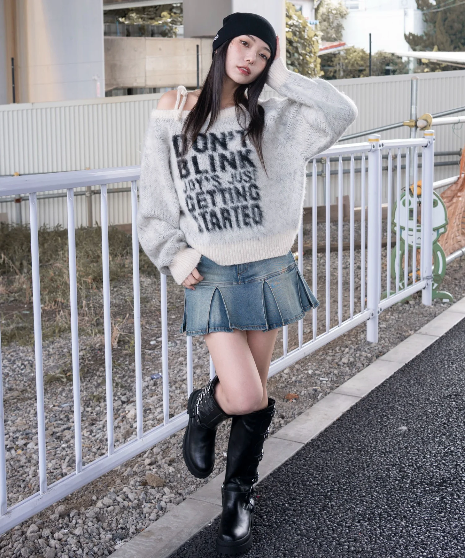 シャギー2WAYグラフィックワンショルニット - Image 3