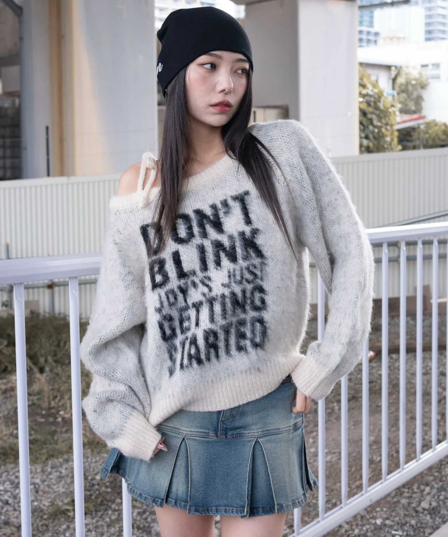 シャギー2WAYグラフィックワンショルニット - Image 5