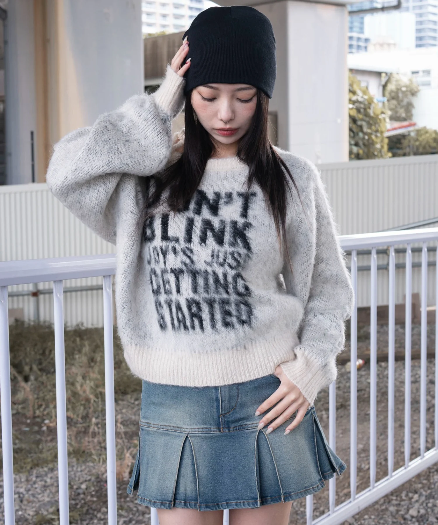 シャギー2WAYグラフィックワンショルニット - Image 6