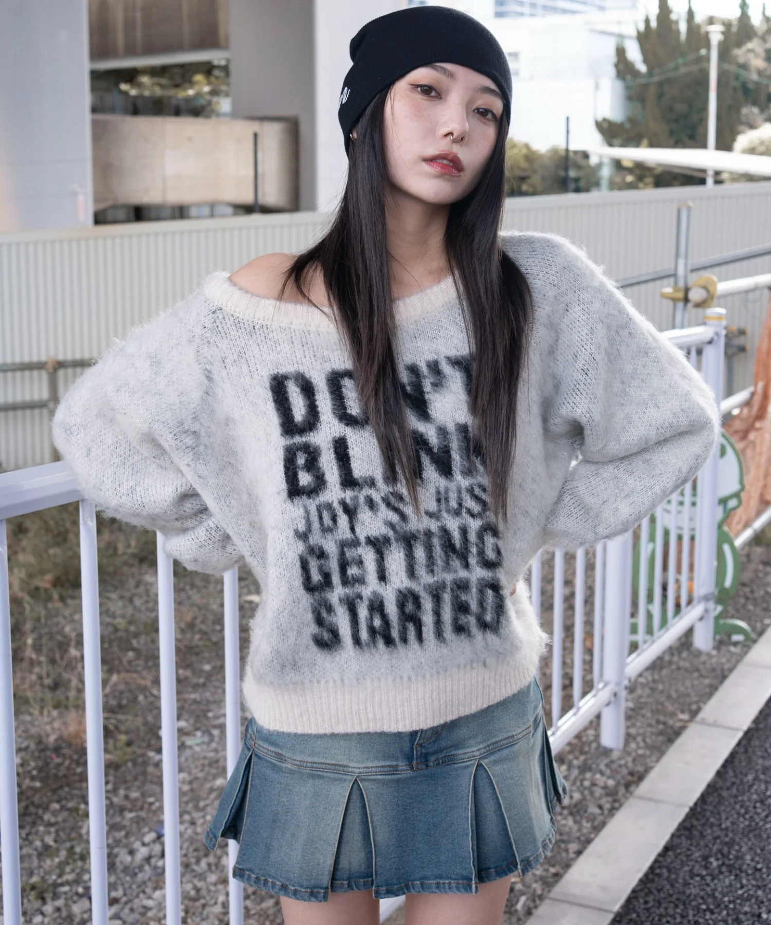 シャギー2WAYグラフィックワンショルニット - Image 7